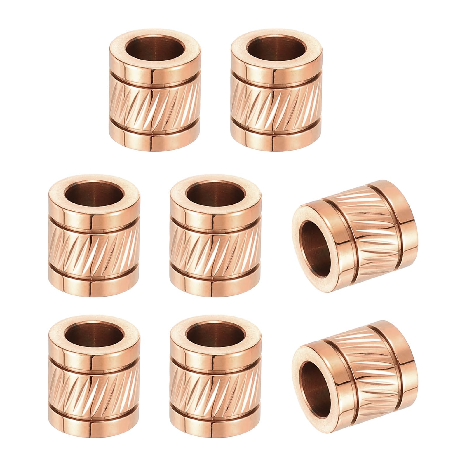 PATIKIL Stainless Steel Big Hole Paracord Column Beads 8pcs Grooved Tube Loose Column Spacer Beads 6mm Large Hole for DIY Bracelet Necklace Jewelry Making, Rose Gold