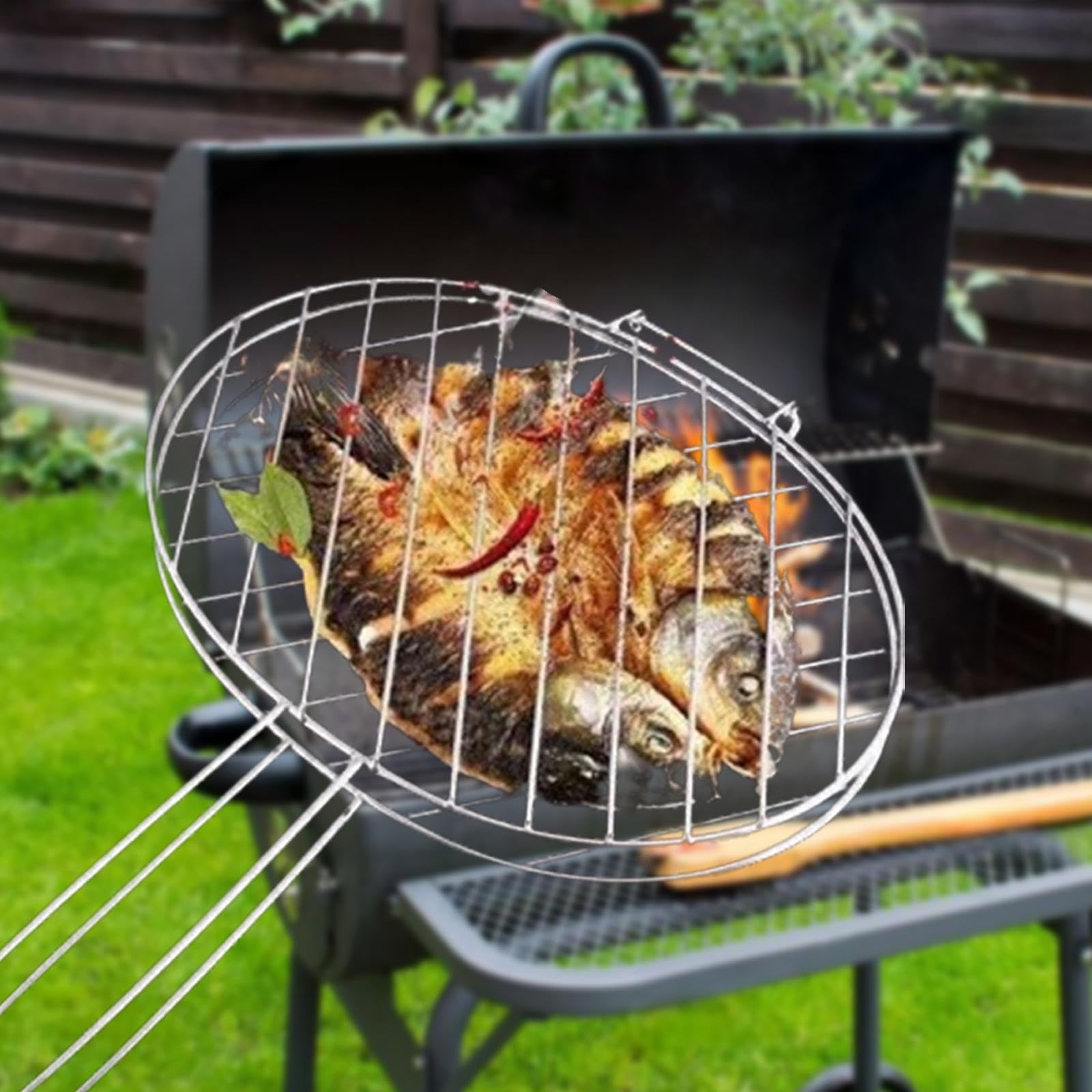 Cesta de acero inoxidable con pinza para barbacoa, tubo de red grande, abrazadera para herramientas pescado para barbacoa al aire libre, excelente para diversos alimentos en la próxima,