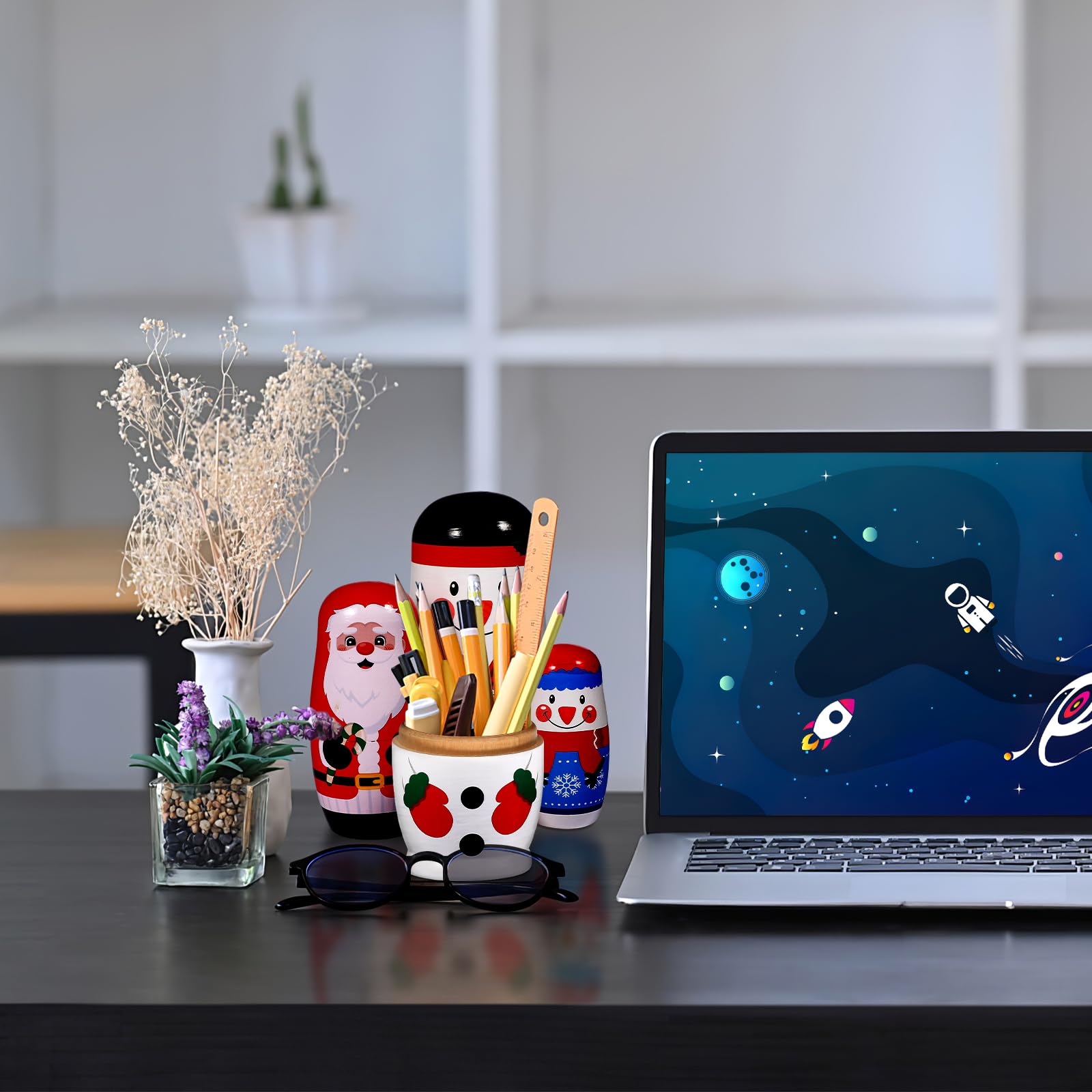 6 Pcs Noël Poupées Russes Poupées empilables en Bois Faites à la Main Poupées Russes gigognes Poupées Matryoshka Jouet pour la décoration de Noël Enfants Anniversaire Fête Cadeaux