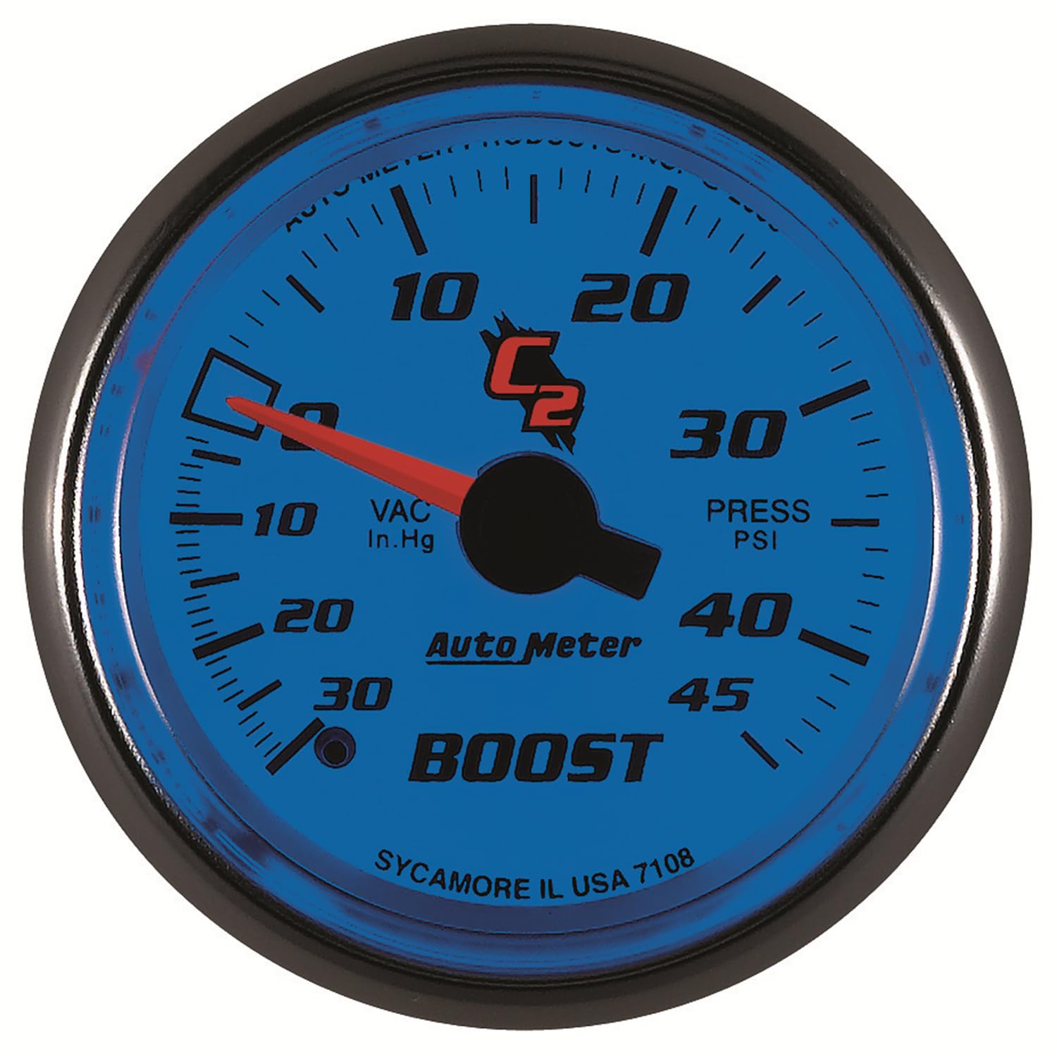 AUTO METER 7108 C2 Mechanische Vakuum-/Ladedruckanzeige 2-1/16" 76,2 cm Hg/45 PSI