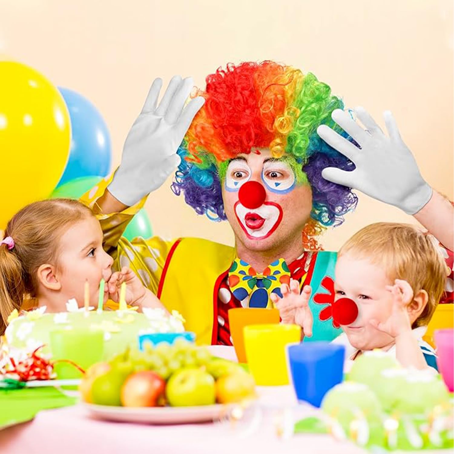 Set Costume Clown Completo Per Adulto: Parrucca Colorata, Naso Rosso, Occhiali, Guanti Bianchi, Gilet E Cravatta Per Carnevale, Halloween E Cosplay