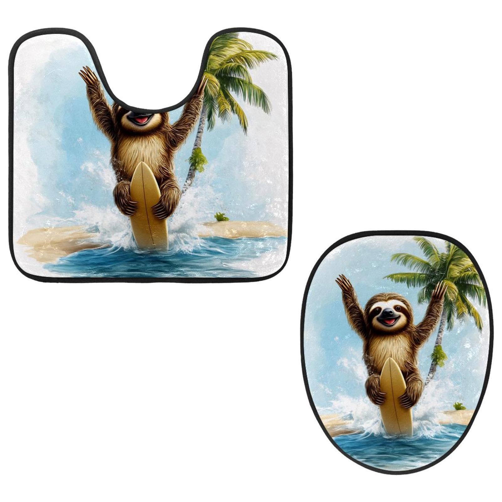 2 Pieces Flannel Toilet Contour Mat and Toilet Lid Cover, Soft Toilet Lid Cover Set Machine Washable Non Slip Contour Mat for Bathroom Decor Accessories