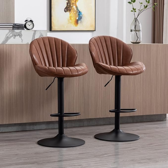 Wahson PU Bar Stools Set of 2 Breakfast Bar Chairs with Backrest