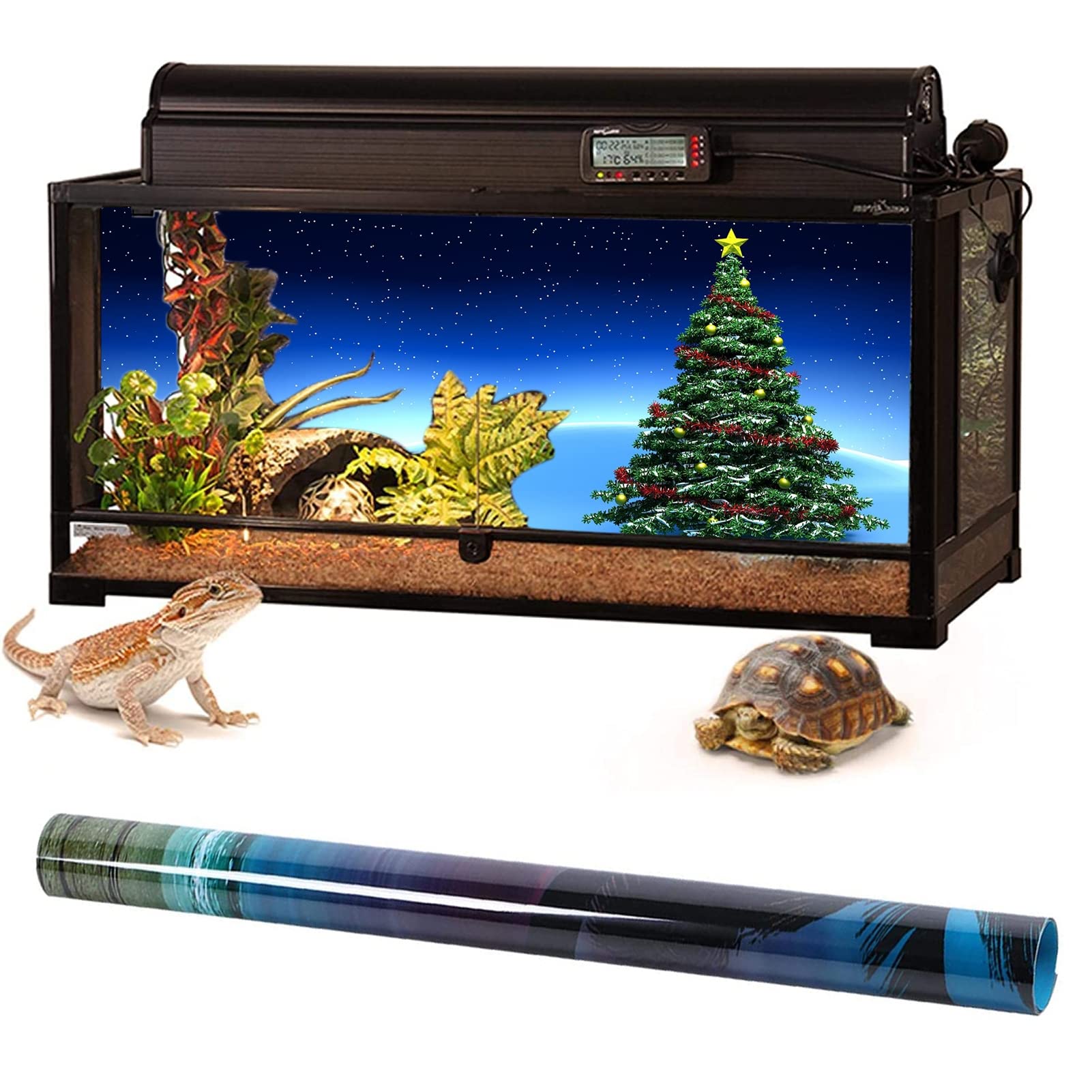 BAHULA Poster autocollant de fond d'aquarium, papier peint 3D pour aquarium - Ciel étoilé décoratif - Images de fond d'arbre de Noël - Décoration d'image de fond de Noël, 122 x 76 cm
