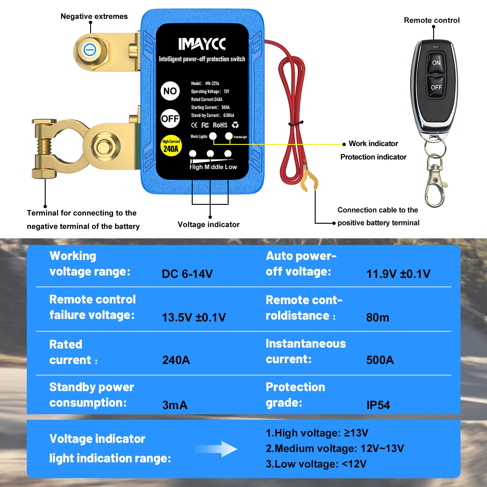 IMAYCC Coupe Circuit Batterie 12v, Coupe Batterie 240A, Circuit Voiture, Interrupteur D'arrêt Automatique pour Voiture, RV, ATV, Camion, Bateau.