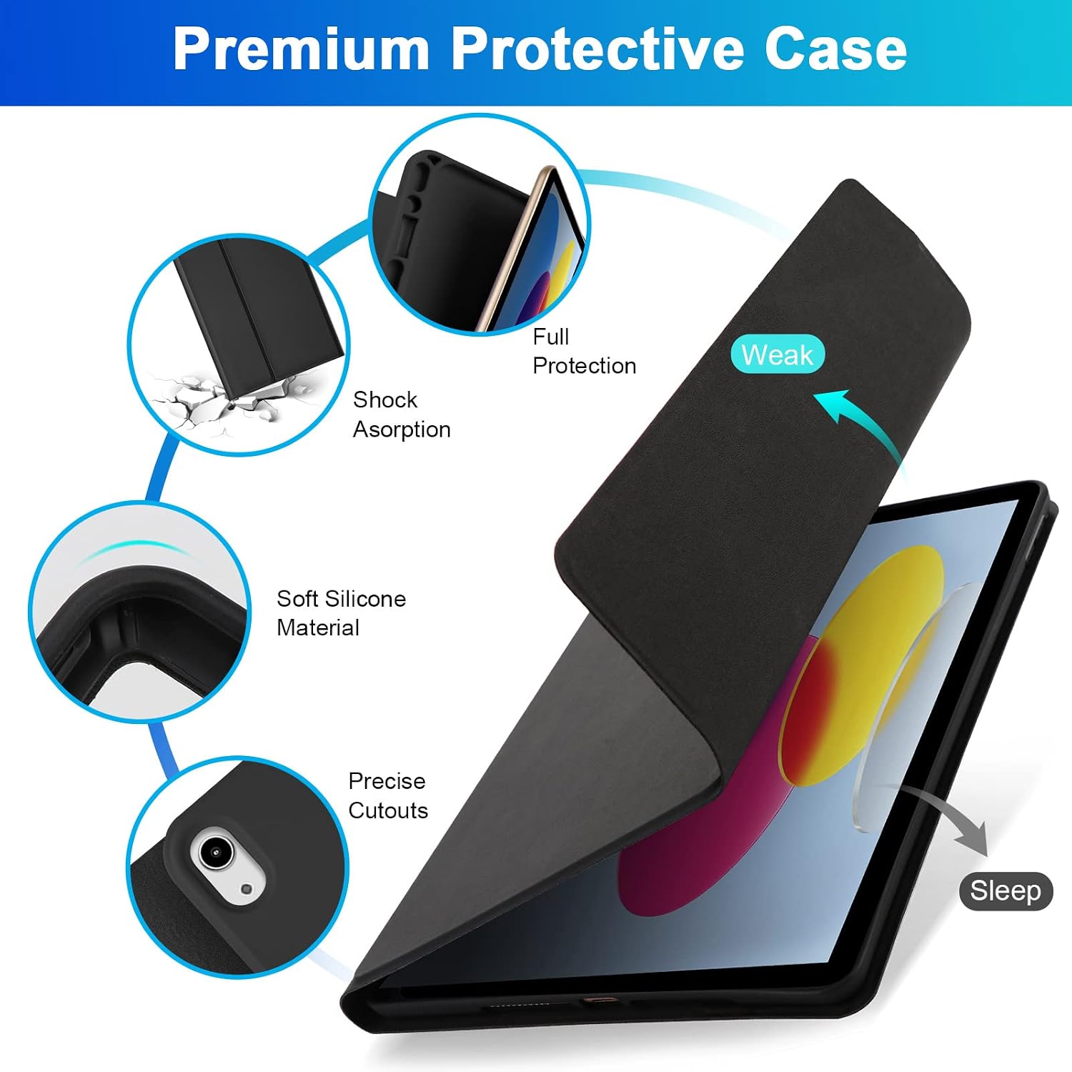 SOPPY Bluetooth Keyboard Case for iPad 11th Gen. (A16) 11-inch 2025, 10th Generation 10.9 inch 2022, Detachable Protective Cover, with Built-in Pen Holder, USB-C Rechargeable, Black