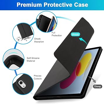 Bluetooth Keyboard Case for iPad 10th Generation 10.9 inch 2022 (A2696 / A2757 / A2777), Protective Case with Detachable Keyboard for iPad 10th Gen. 2022, Built-in Pen Holder - Black