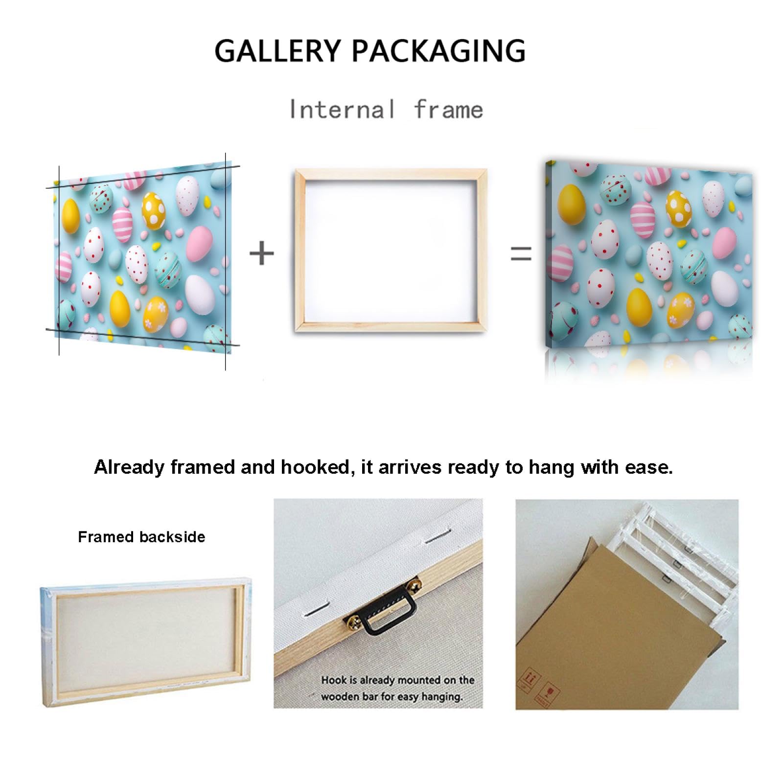 YUNART Ostern Home Decor Rahmen Schokolade Ostereier Leinwand Wand Kunstdruck Blau Macarons Poster Dessert Shop Wanddekoration bereit zum Aufhängen 70x90cm Innenrahmen