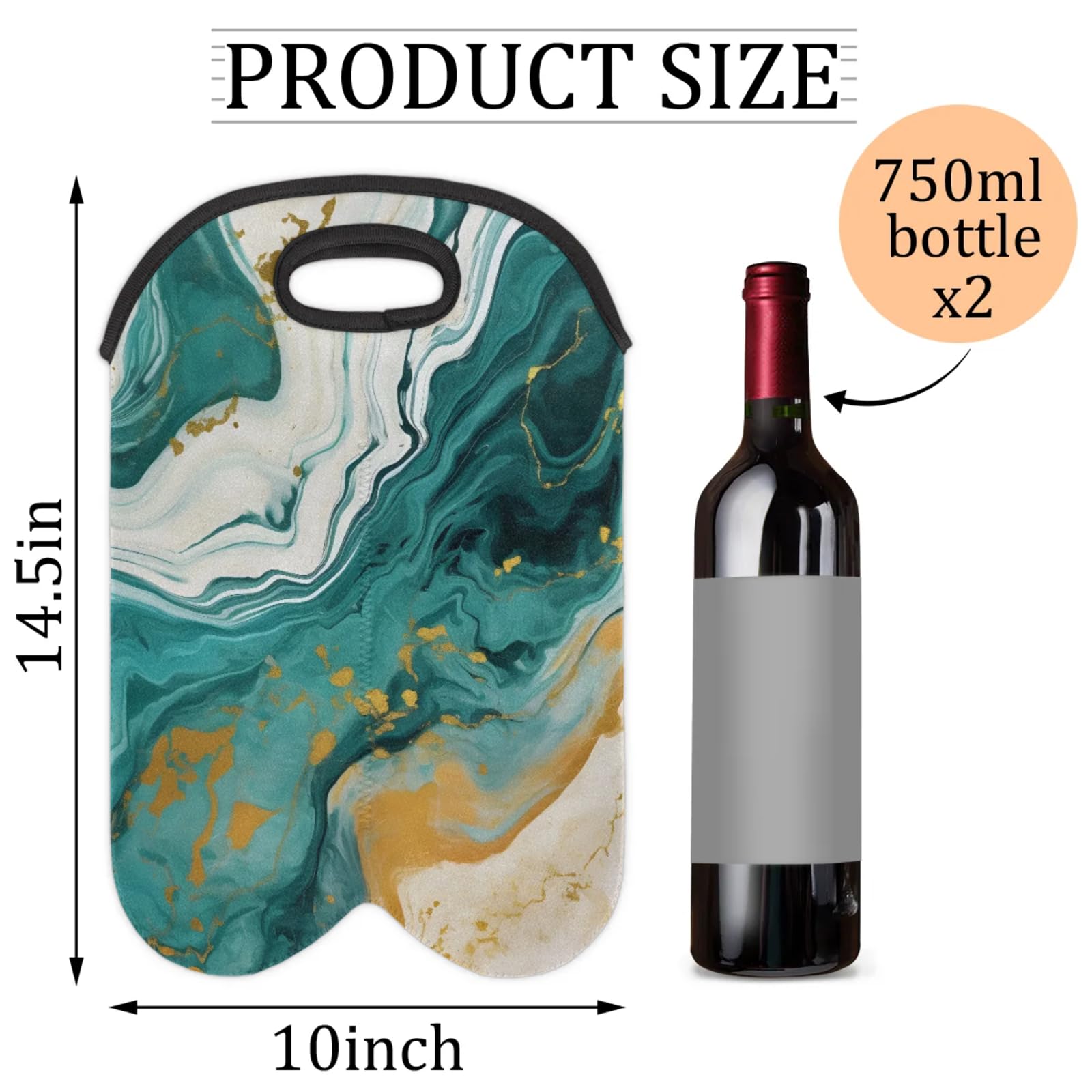 GzLeyigou 2 Bottles Luxurious Marble Texture Wine Bag Sleeve Totes Neoprene Protective Wine Carrier Bag for Wine,Water, Champagne, Beer, Baby Bottles,Gift 14.5 x 10 Inches