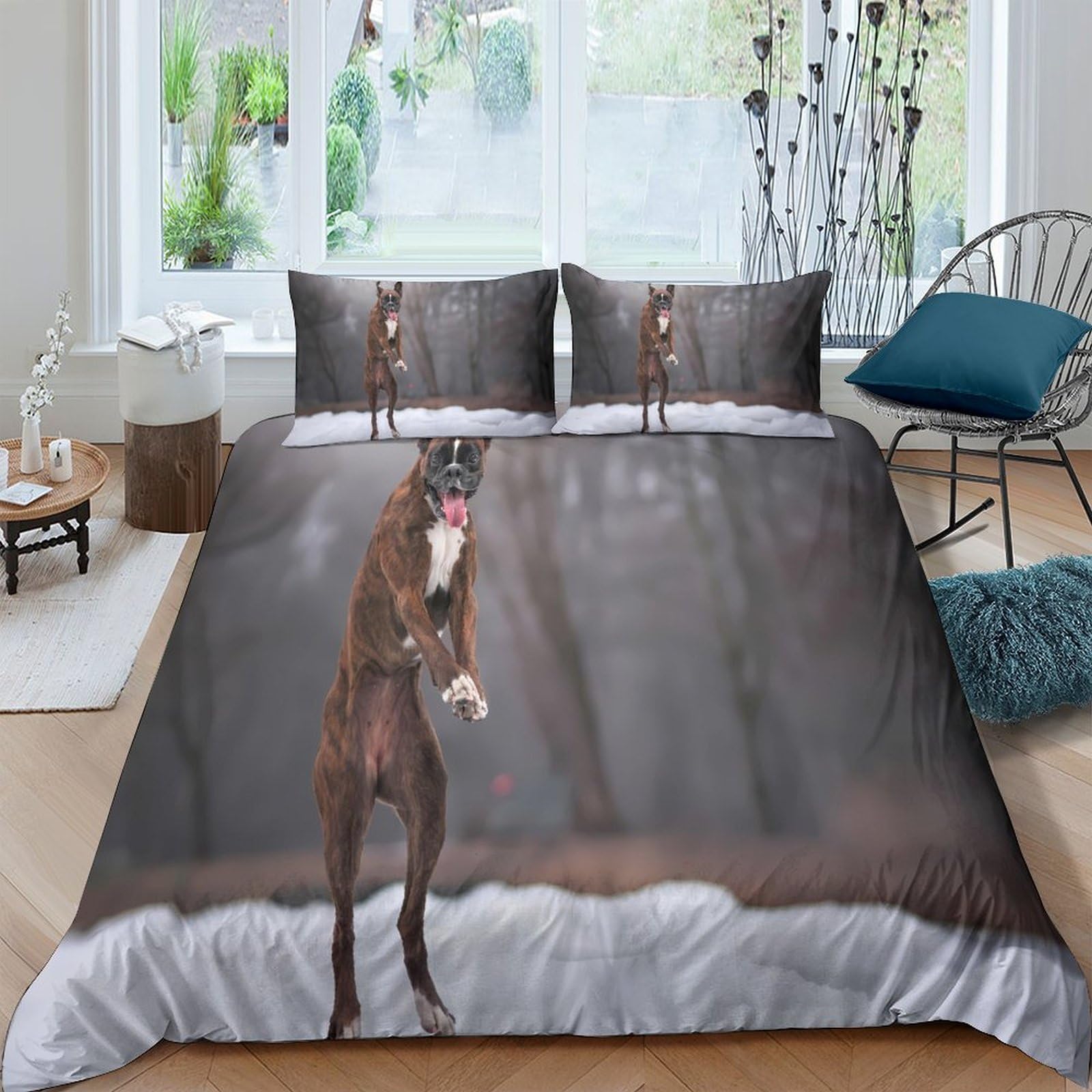 Boxer chien parure de lit super king 260x220 avec 2 taies d'oreiller microfibre enfant