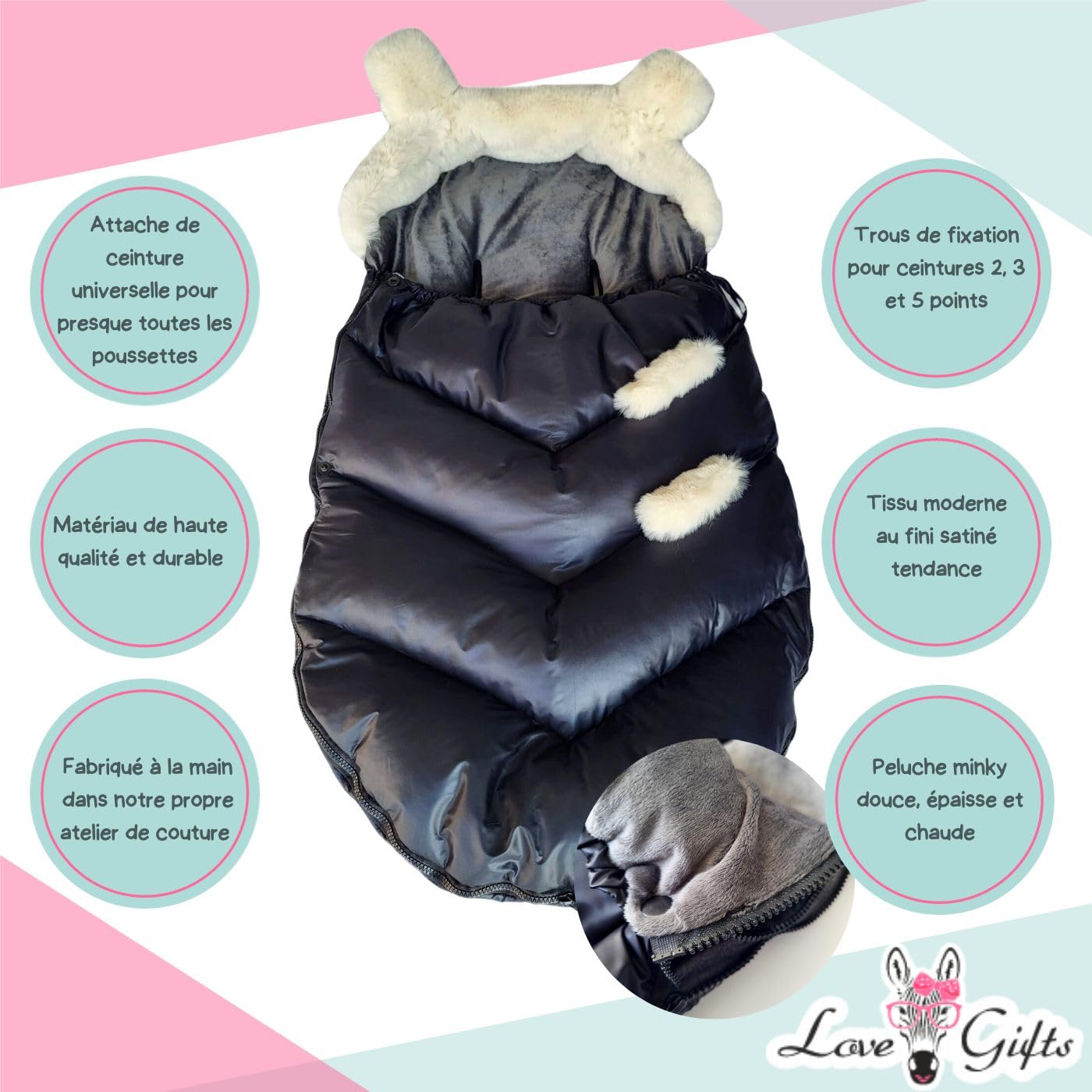 Love Gifts® Chancelière universelle pour poussette, imperméable et respirante, coque bébé, nacelle et buggy – Chancelière d'hiver en polaire douillette et fausse fourrure pour bébé avec capuche, beige