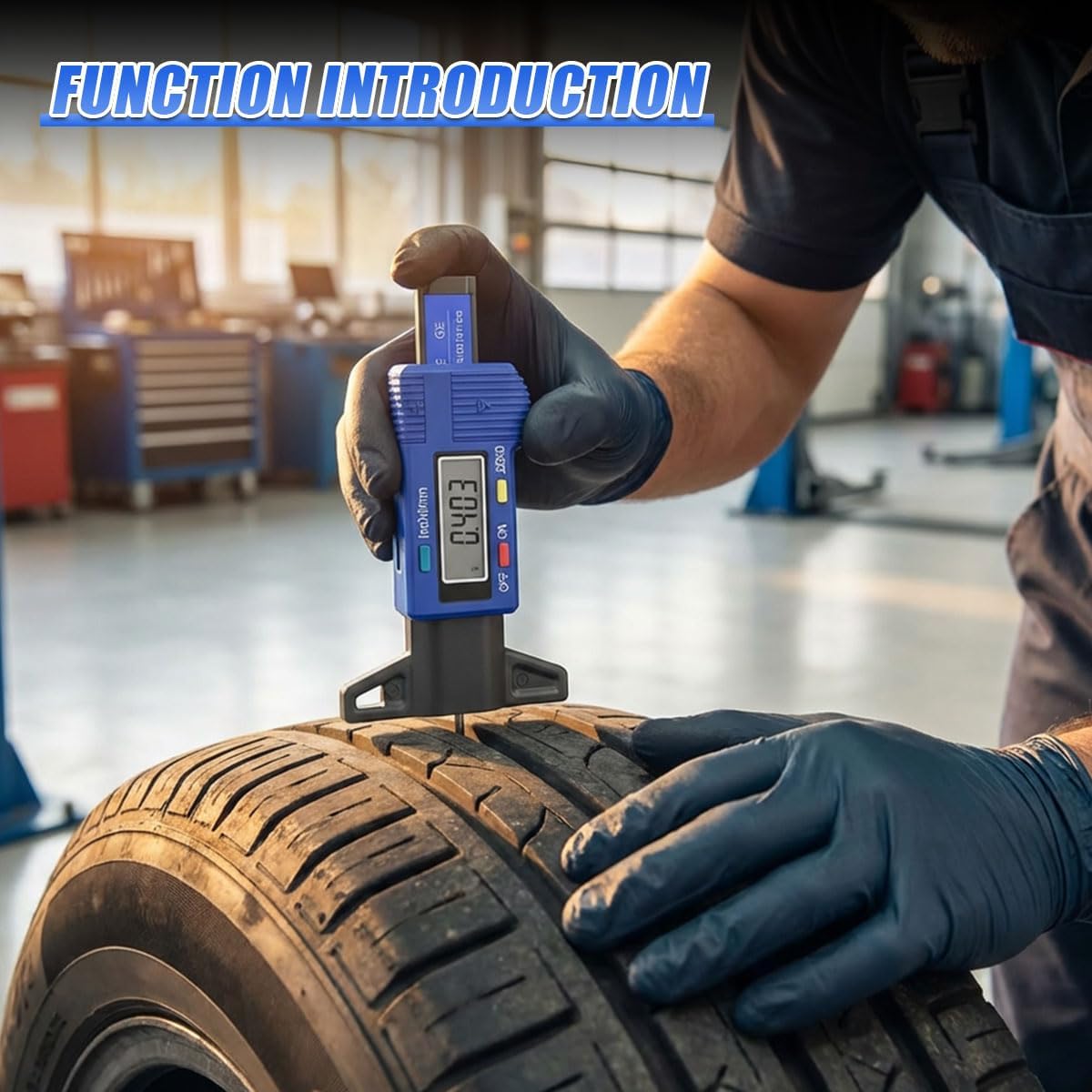 Car LCD Display Tire Tread Depth Gauge, for Most Tires, Blue