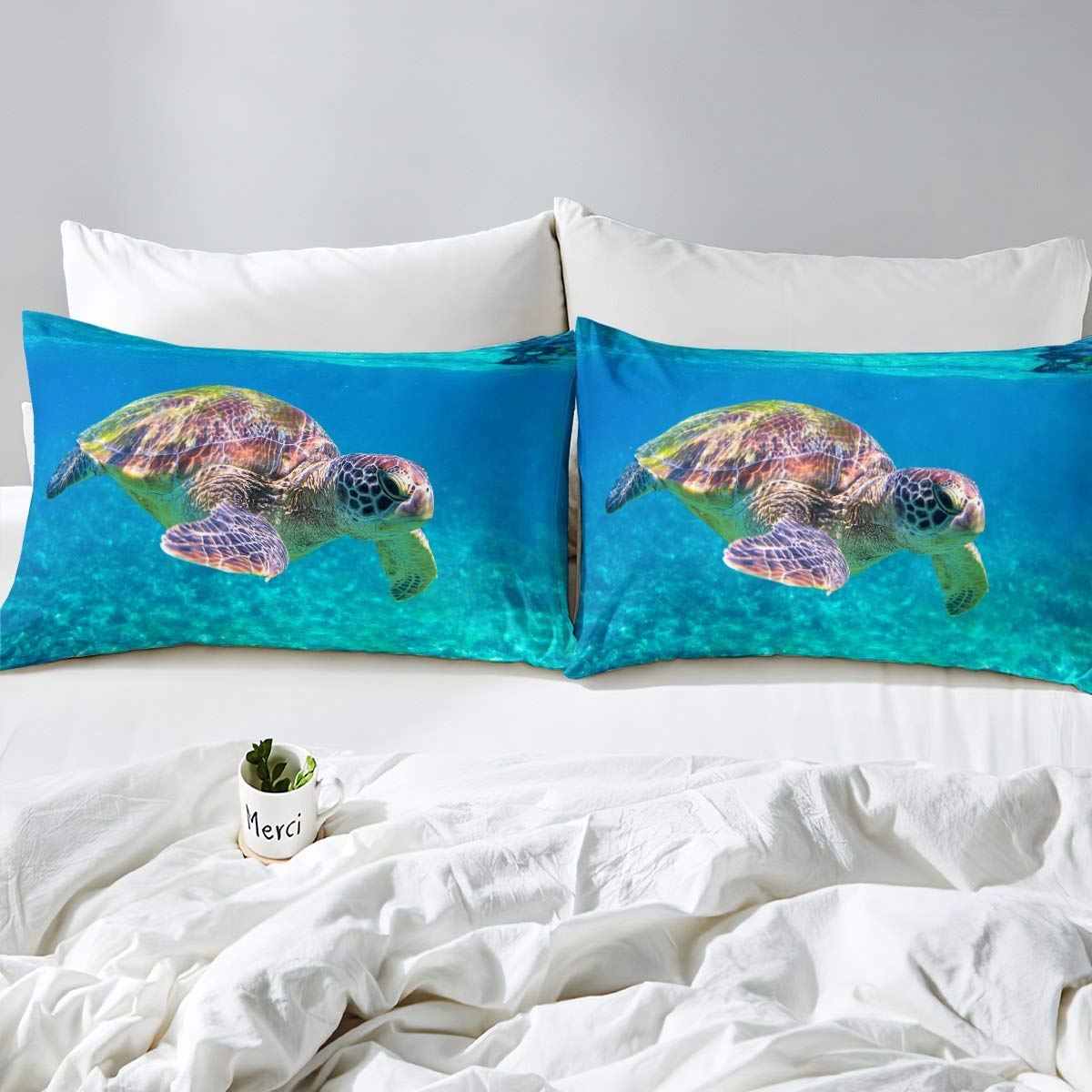 Set Biancheria Da Letto A Tema Tartaruga Oceanica - 8 Pezzi Per Letto Queen In