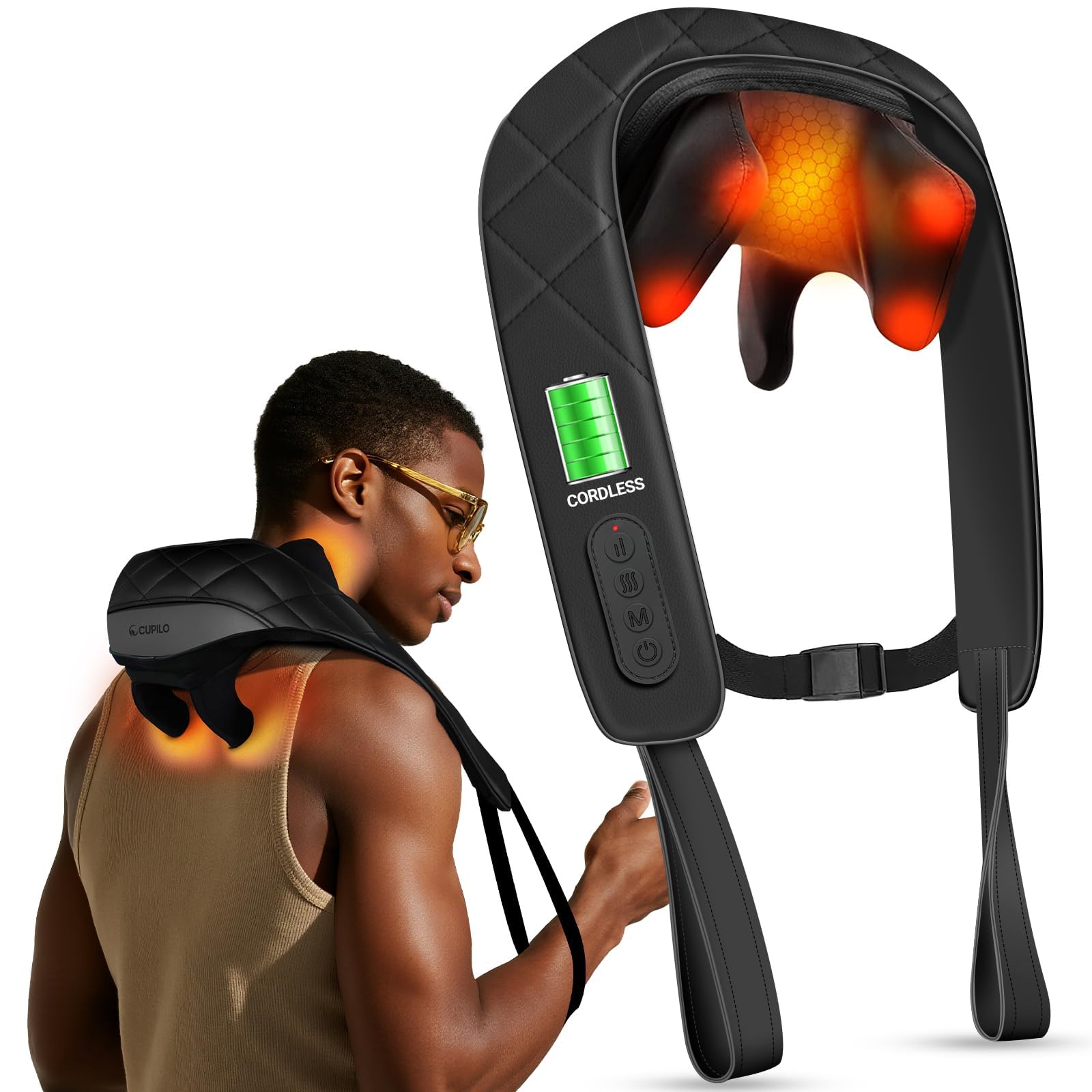 CuPiLo Cordless Neck Massager with Heat, FSA Eligible HSA Store, 4D Kneading Shoulder Massager for Pain Relief Deep Tissue, Electric Shiatsu Massage
