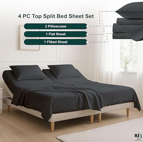 Miniatura 6 de NON Sticky cotton Juego de sábanas de 4 piezas para cama ajustable con números de sueño, 100% algodón egipcio, cabezal flexible de 32 pulgadas, se