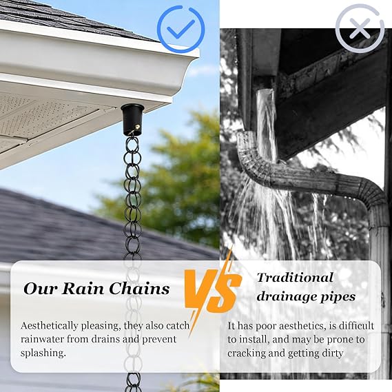 Rain chain kit,Rain Gutter Chain,Aluminum,double-ring,black,For Eaves Drainage,Gardens Patios & Hanging Ornaments 1.8m(6ft) Dark brown