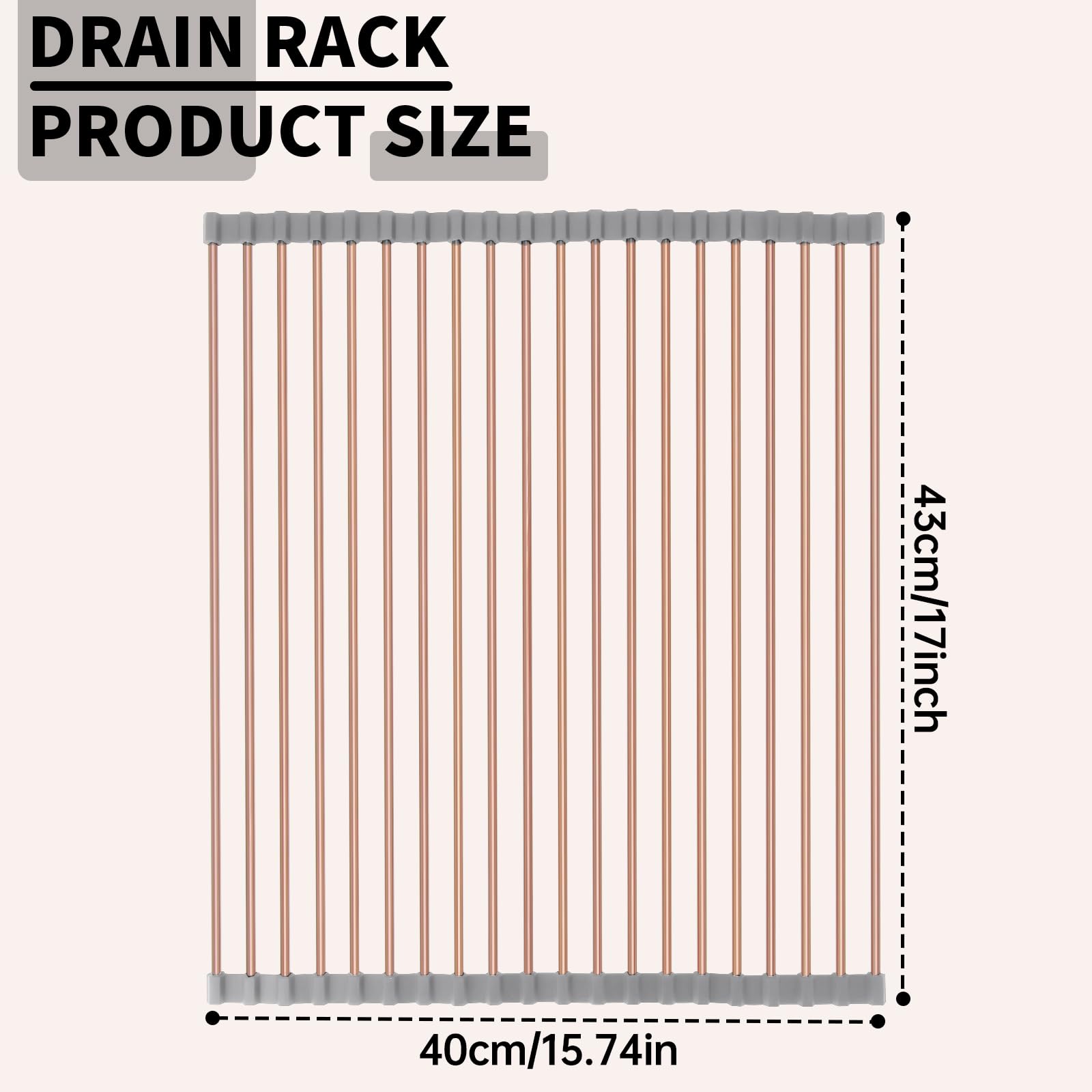 Escurridor grande enrollable de 15.75 x 17 pulgadas sobre el fregadero, estante de secado de platos plegable multiusos de acero inoxidable con silicona antideslizante para escurridor de