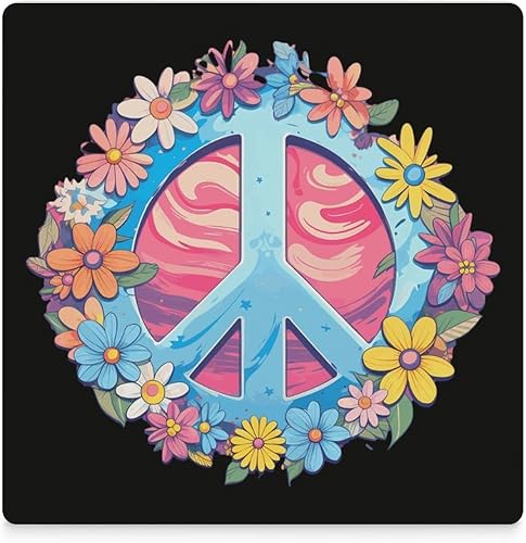 Miniatura 3 de Juego de posavasos con signo de paz para bebidas, tapete cuadrado absorbente de cerámica con base de corcho, 4 unidades