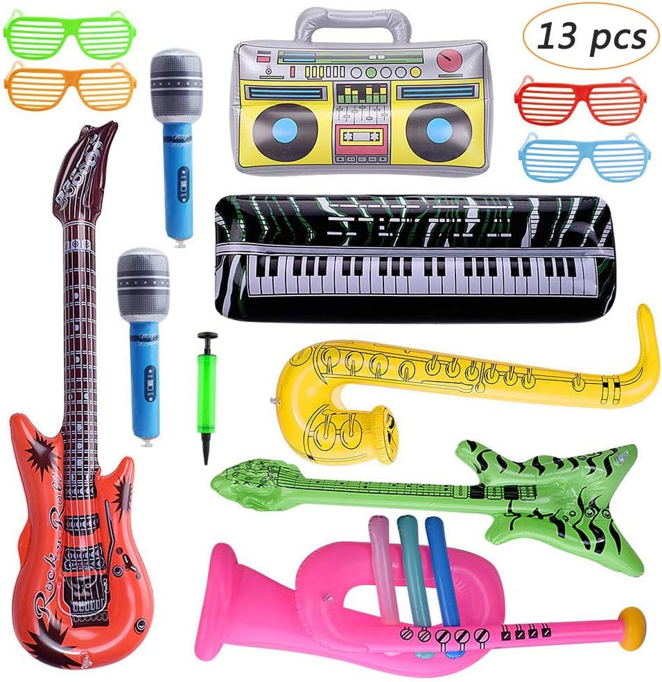 Bebester Inflatable Instruments, 13PCS Inflatable Rock Star Toy set Inflatable Party Props Inflatable Guitar Saxophone Microphone Keyboard Piano Inflatable Music Party Props with Balloon Pump