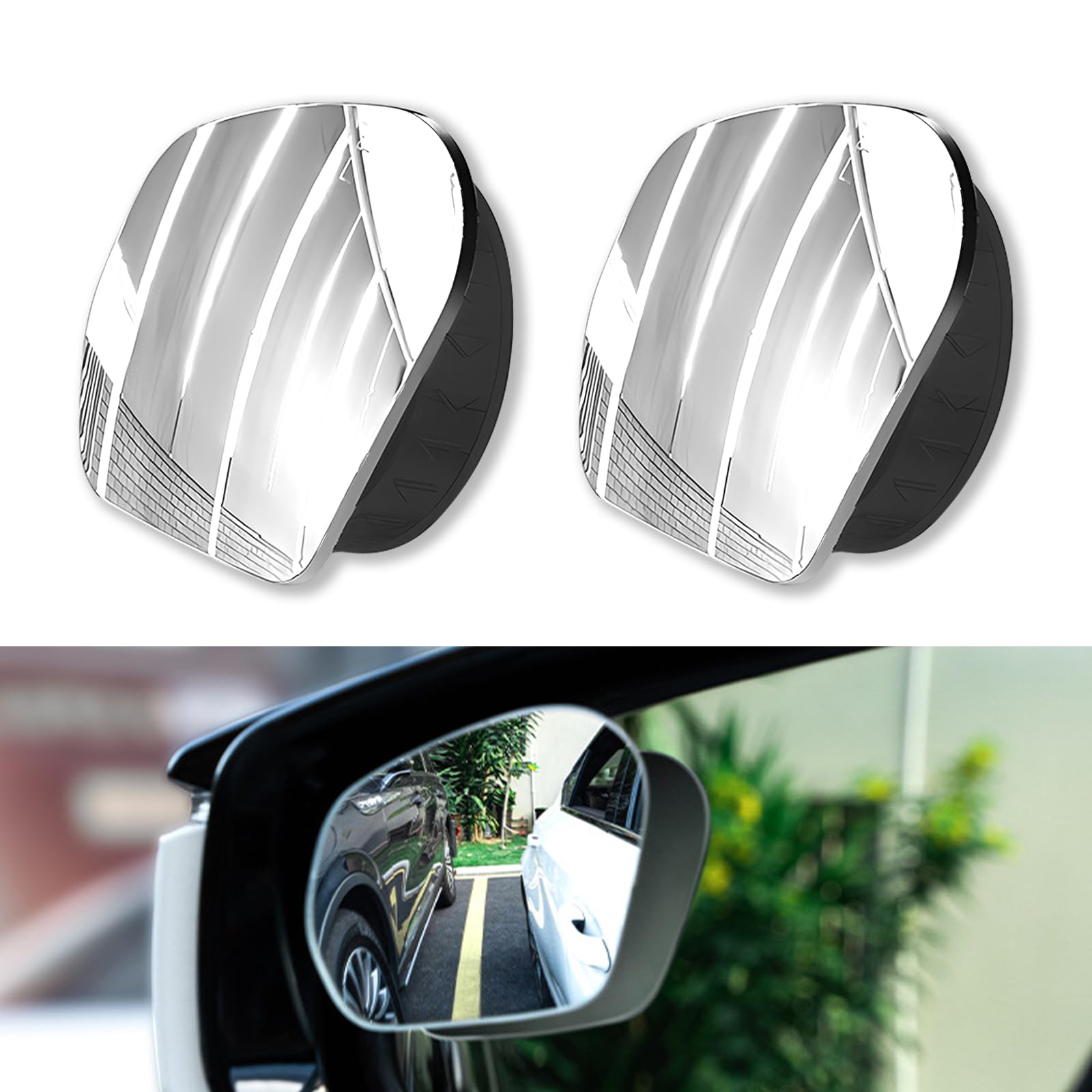 Pack-2 Car Blind Spot Mirrors, Universal 360 Degree Rotatable Convex Automotive Driving Assistance Mirrors for Truck SUV Car (Silver)