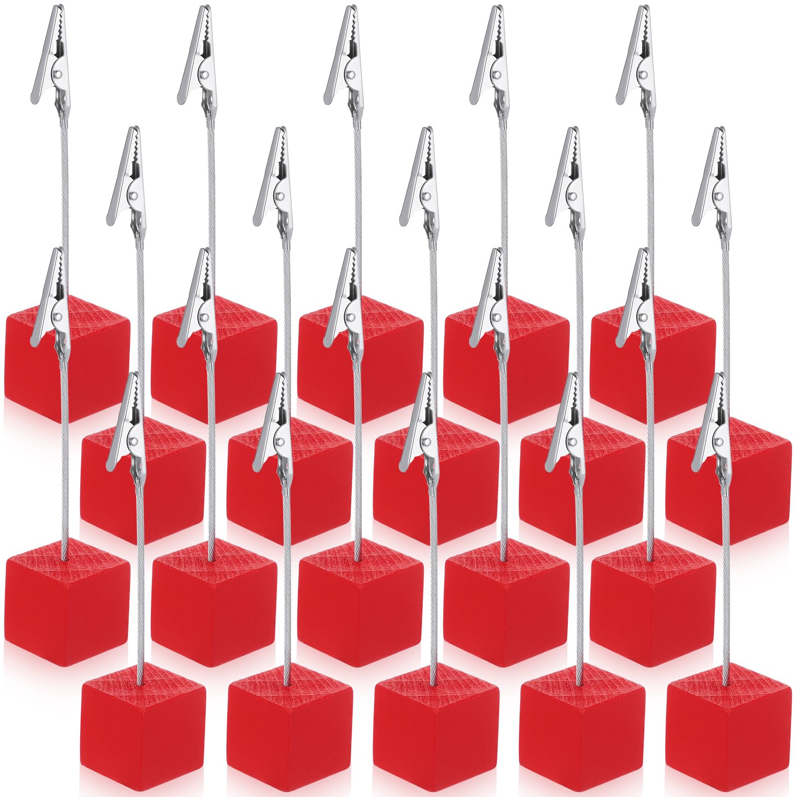 20 Pcs Cube Base Memo Clip Holder with Alligator Clip, Red