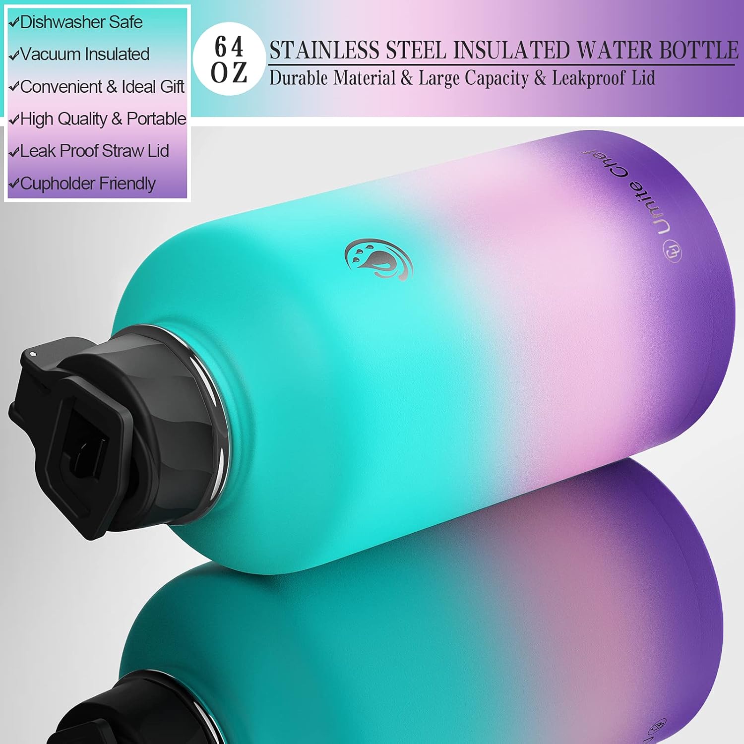 Umite Chef Water Bottle, Vacuum Insulated Wide Mouth Stainless-Steel Sports 18-87OZ Water Bottle with New Wide Handle Straw Lid ,Hot Cold, Double Walled Thermo Mug : Home & Kitchen