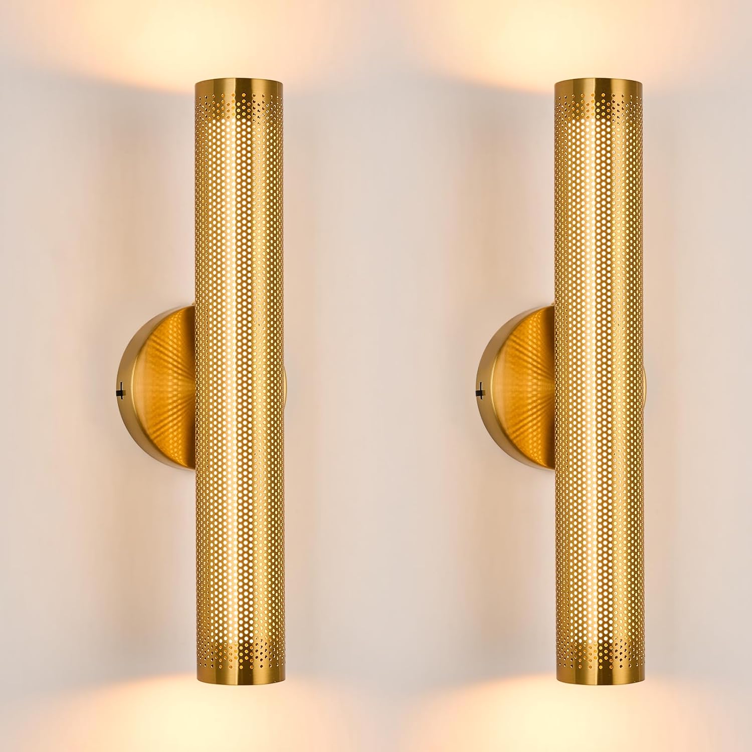 Hardwired Vintage Wall Sconce Set of Two, 3CCT Dimmable Antique Bronze Metal Sconces Wall Lighting with Mesh Shade, Indoor Up and Down Wall Lamp for Bedroom Hallway Study Office Living Room.