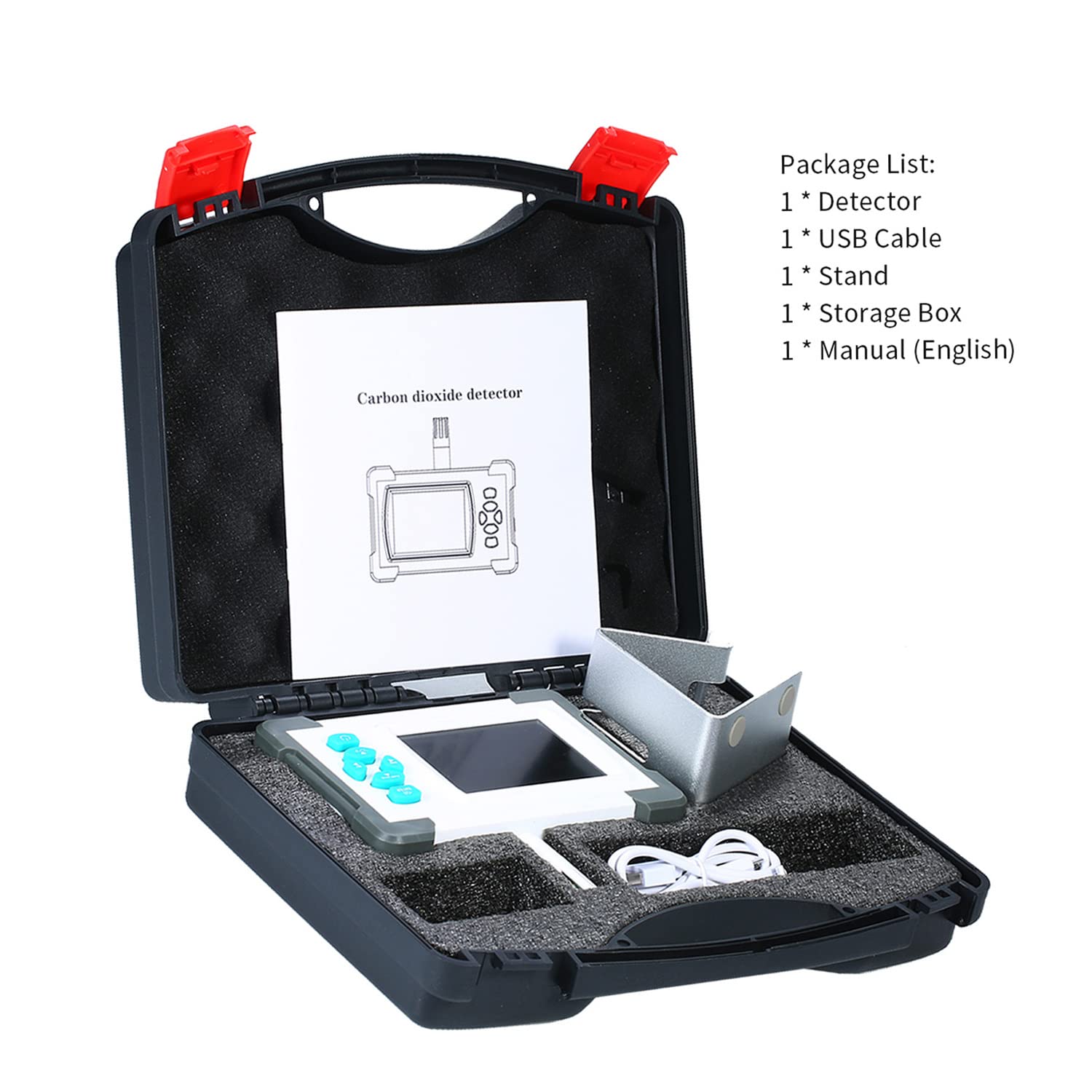 Geevorks Medidor de CO2,Detector de CO2 con función de generación y exportación de archivos PDF,Detector Dióxido Carbono,Temperatura y Humedad,con Estuche de Almacenamiento