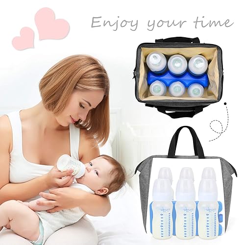 Miniatura 9 de Luxja Breastmilk Cooler Bag with an Ice Pack (Fits 6 Bottles, Up to 9 Ounces), Breastmilk Cooler for Breastmilk Bottles and Small Accessories, Gray