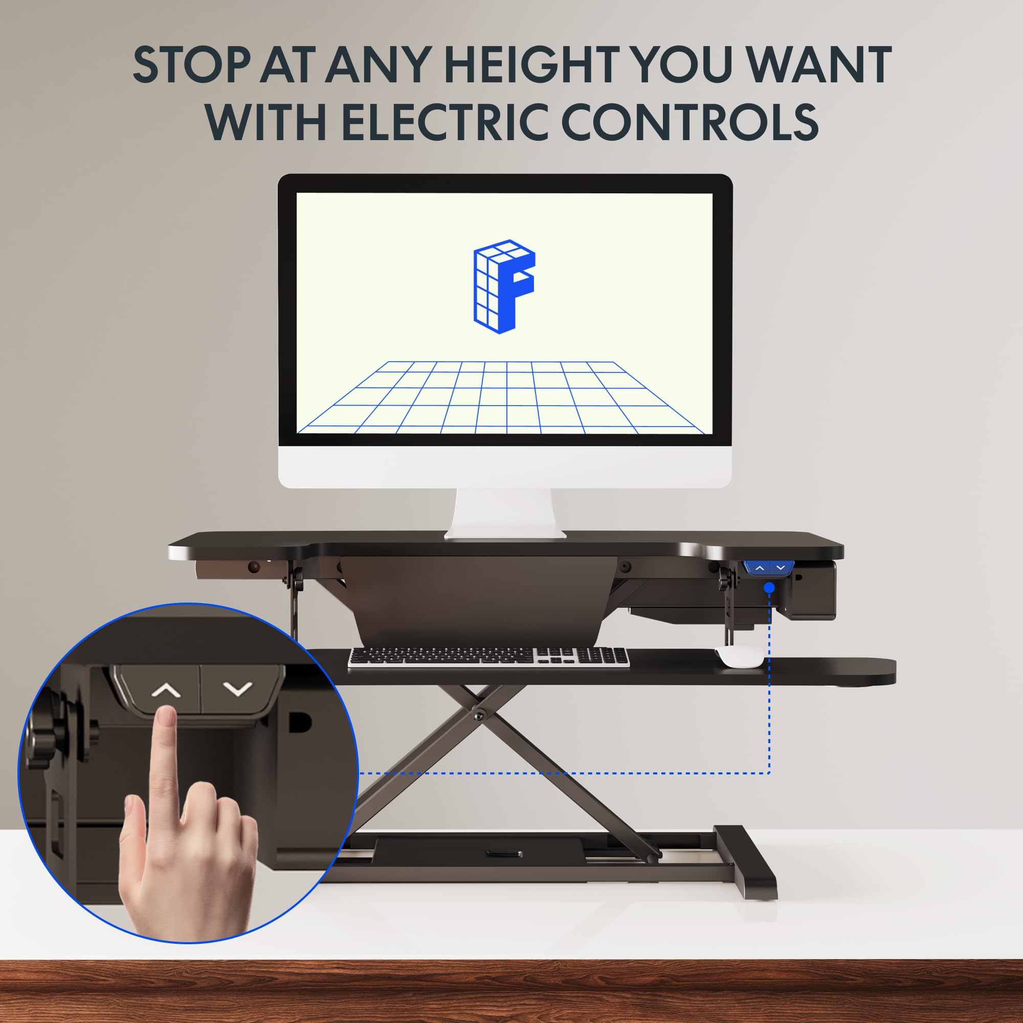 FLEXISPOT 32 Motorized Standing Desk Converter Electric Stand up Desk Riser Sit to Stand Dual Monitor and Laptop — view 6