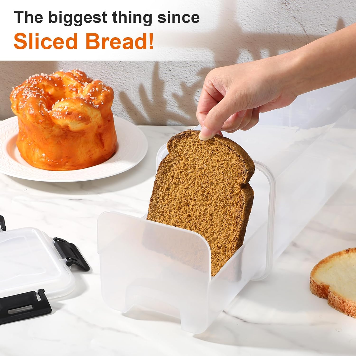 Kenaoooe 2 Pack 13.4x4.5x4.5 Inches Bread Storage Container with Drawer Tray Plastic Bread Box with Airtight Lid Loaf Bread Keeper for Homemade Bread, Sandwich Loaves, Bagels & Buns, BPA-Free