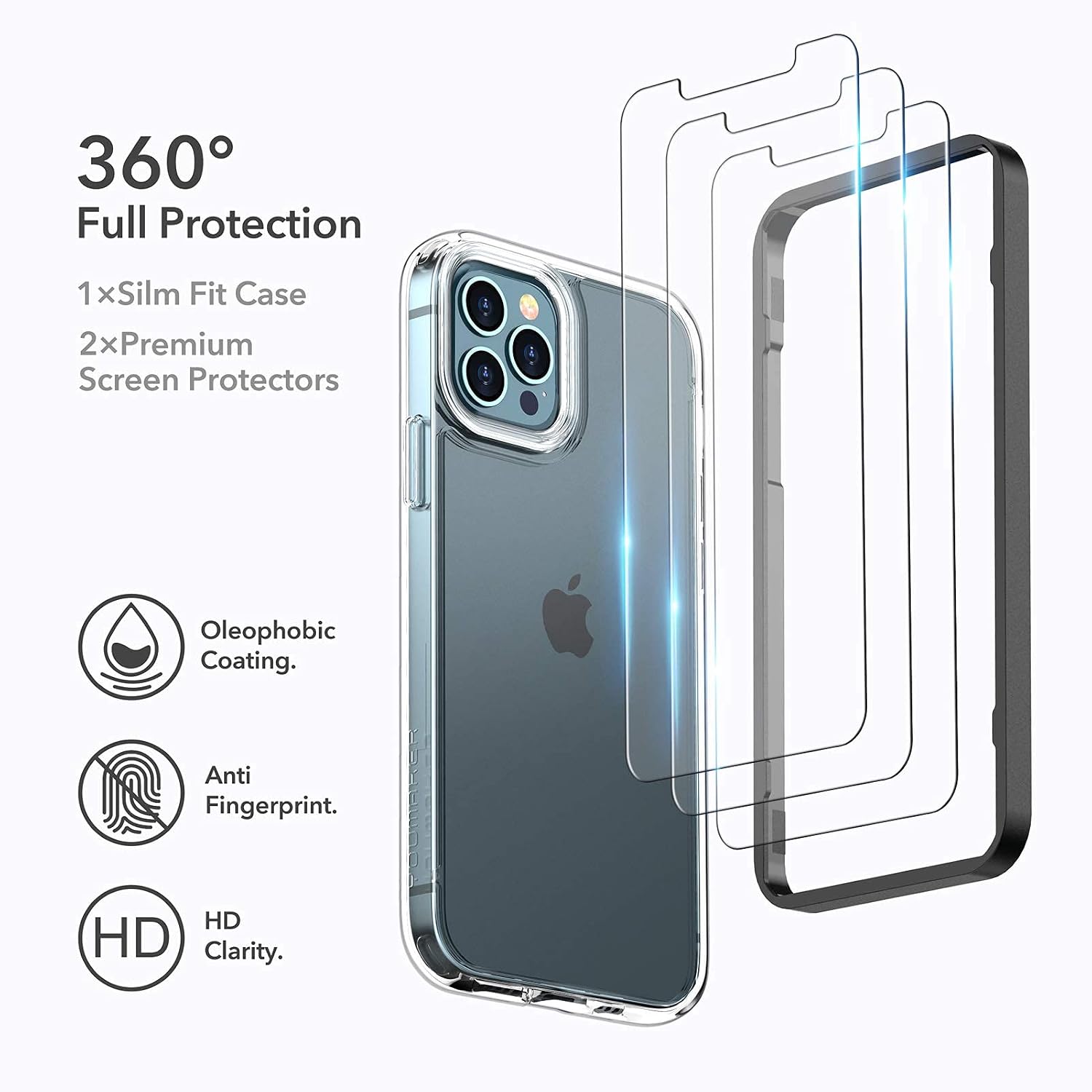 YOUMAKER Compatible with iPhone 12 Case Clear, iPhone 12 Pro Case Clear with Screen Protector [3 Tempered Glass Screen Protector] for iPhone 12/ iPhone 12 Pro 6.1 Inch