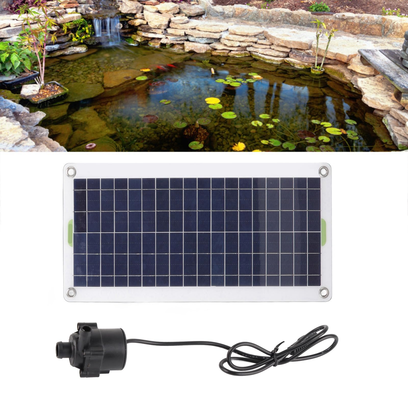 Kit Pompa Solare per Laghetto con Pannello Fotovoltaico 30W, Pompa Acqua 19W DC12V, Portata 800 L/h Sollevamento 5m