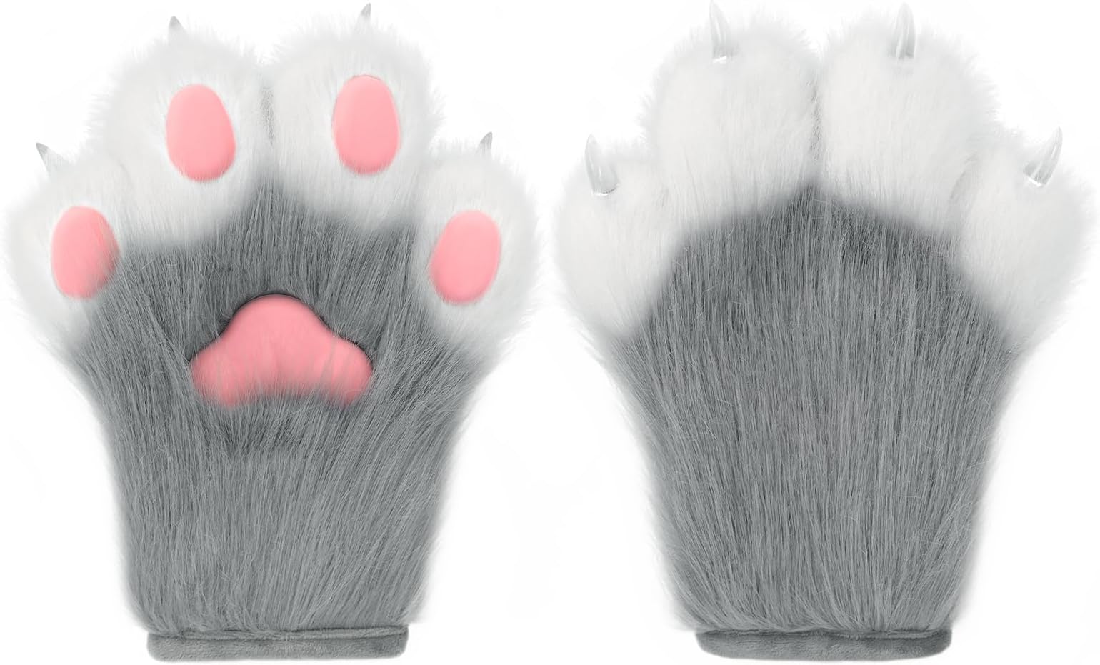 Faux fur furry mittens paw gloves gray