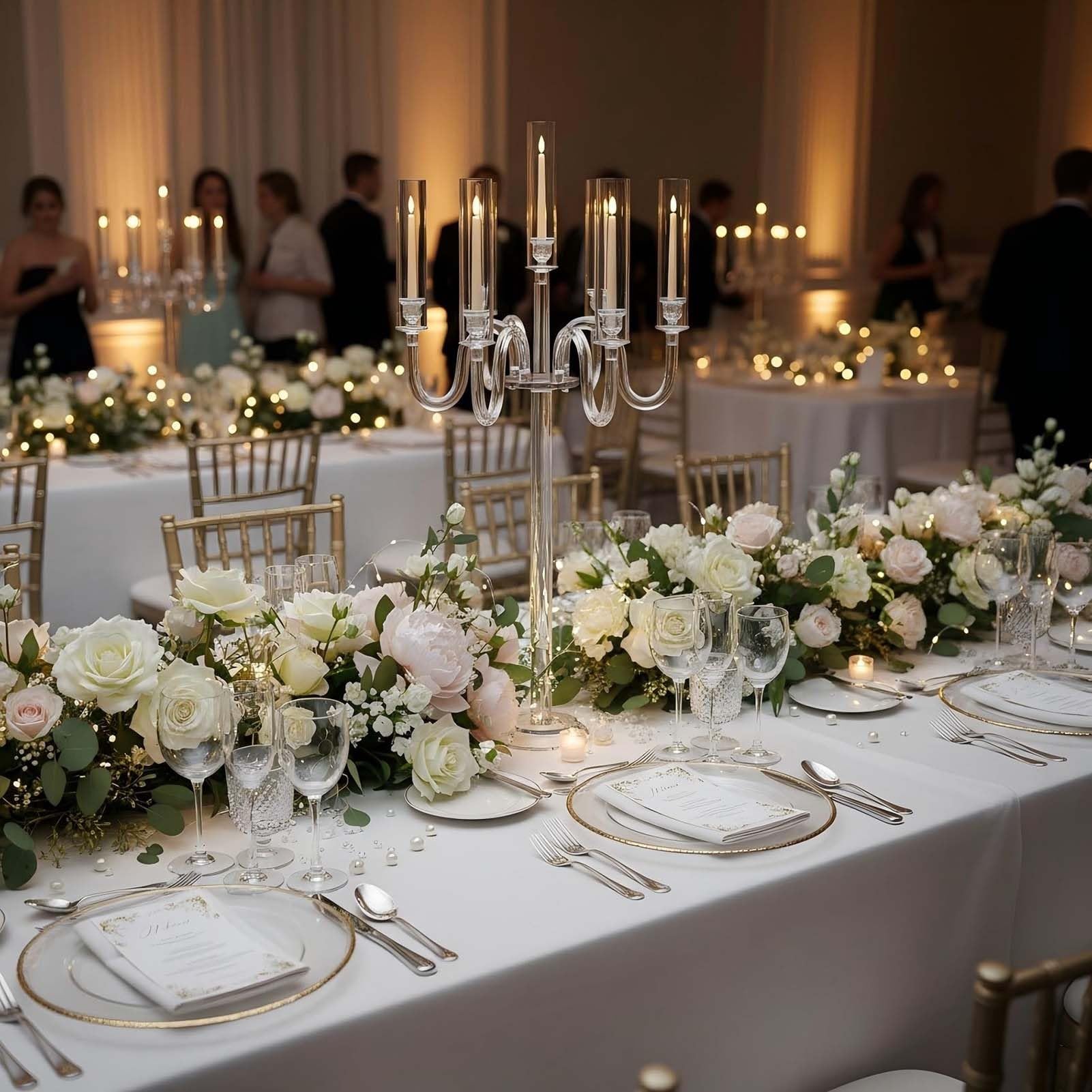 Centres De Table en Acrylique De Type Candélabre, Bougeoir À LED À 6 Bras De 95 Cm De Haut, Bougeoirs Transparents pour Mariages Et Événements