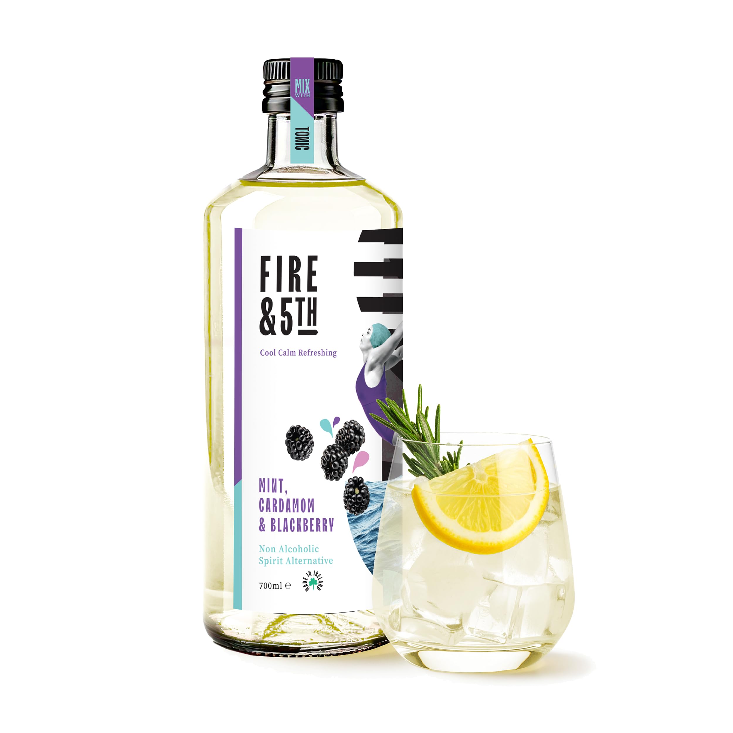 Fire & 5th - Alcohol Free Spirit Alternative - Non-Alcoholic Spirit - Ideal for Non-Alcoholic Cocktails - 700ml (Mint, Cardamom & Blackberry)