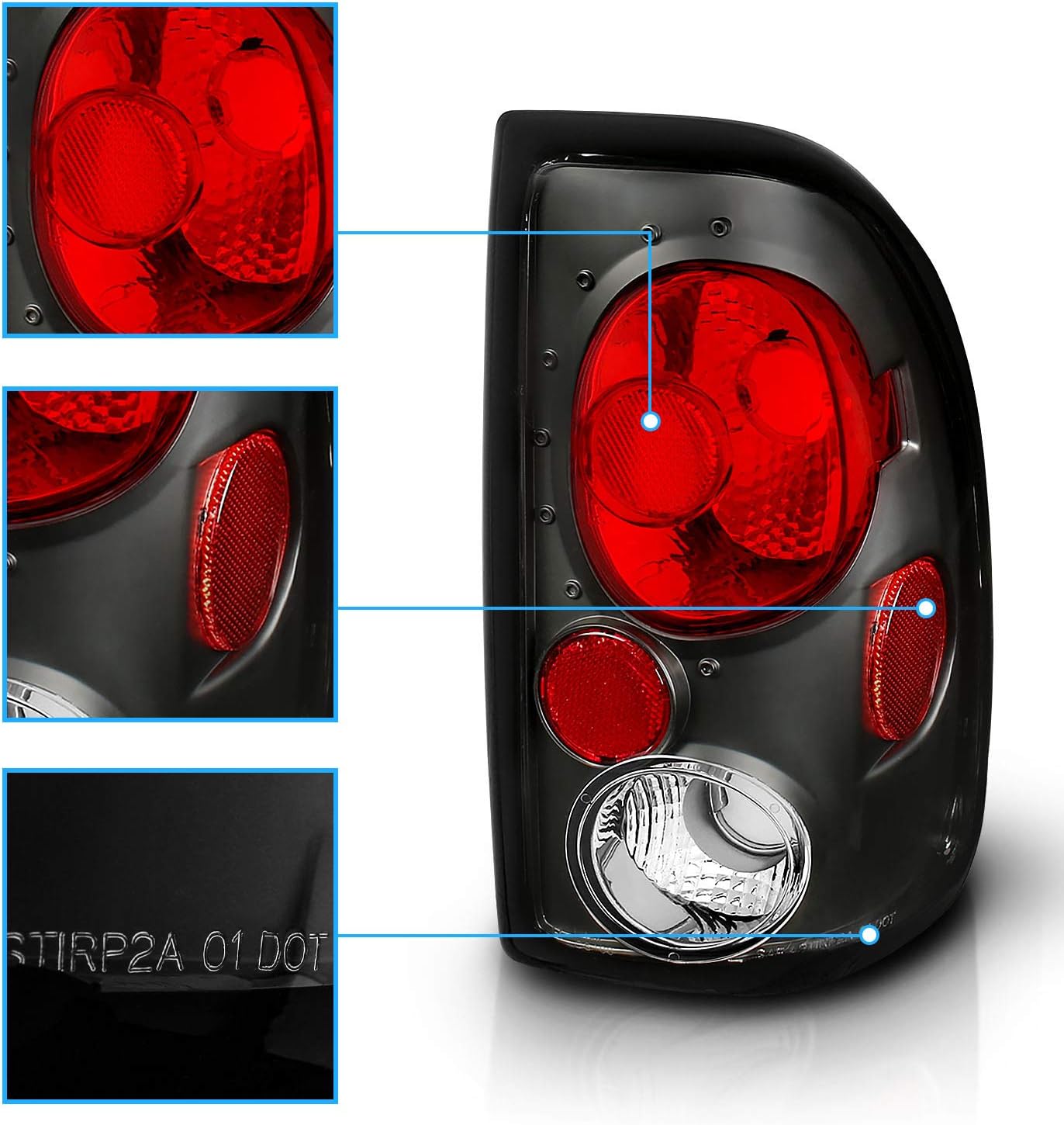 AmeriLite Black Euro Tail Lights for Dodge Dakota - Passenger and Driver Side