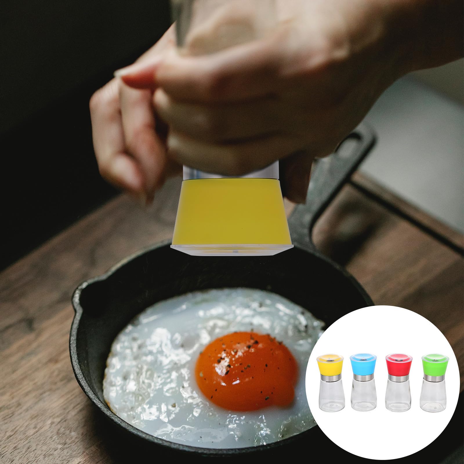 Molinillo de Pimienta Manual de 4 Piezas con Cuerpo de Vidrio y Anillo de Acero Inoxidable, Fácil de Operar y Limpiar para Uso en Cocina y Uso Doméstico