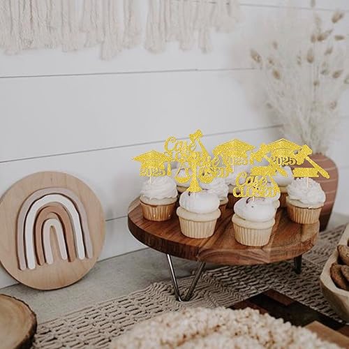 Miniatura 235 de Paquete de 24 adornos dorados para cupcakes de graduación 2025 con purpurina So Proud of You Done Diploma Graduation Cap Cupcake Picks Class of 2025