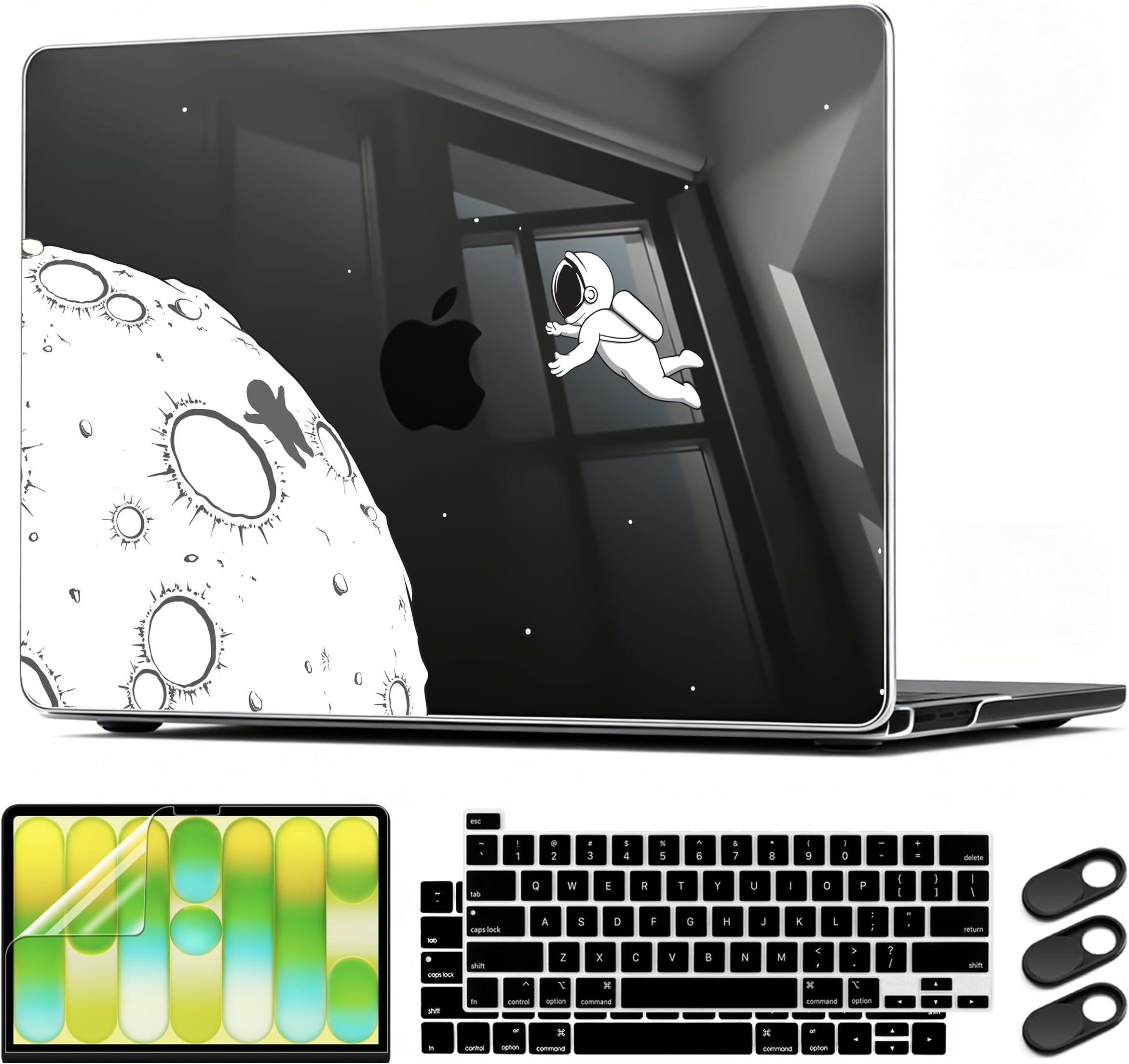 CISSOOK Black Astronaut Case Compatible with MacBook Pro 13 Inch 2020-2025 | 4in1 Set Plastic Hard Shell with Keyboard Cover for MacBook Pro 13 M2 M1 with Touch Bar A2338 A2251 A2289