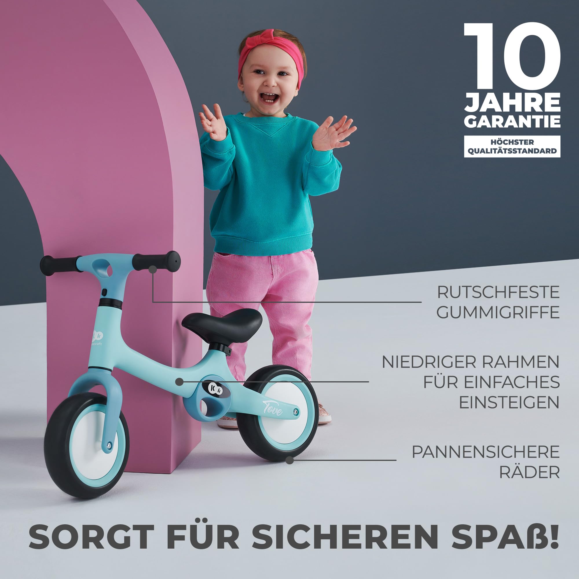 Kinderkraft TOVE Laufrad ab 1,5 Jahre, Licht Lauflernrad, Kinder fahrader, Höhenverstellbar Sattel, Einfache Montage, Begrenzter Lenkeinschlag, rutschfesten Gummigriffe