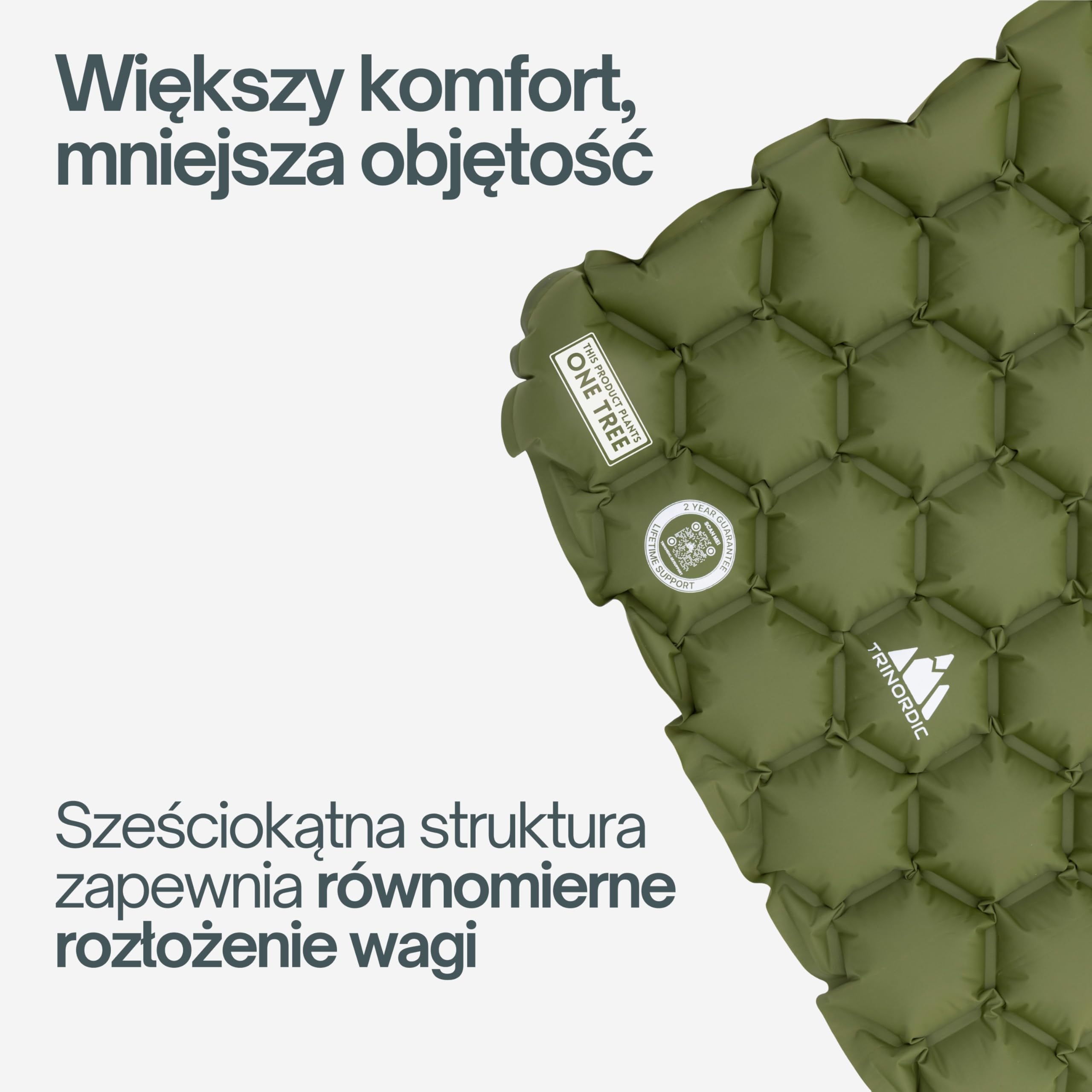 TRINORDIC Ultralekki Materac Kempingowy z Poduszką - Pojedynczy Materac Powietrzny, Wytrzymały Sprzęt Kempingowy - Zielony Lasowy