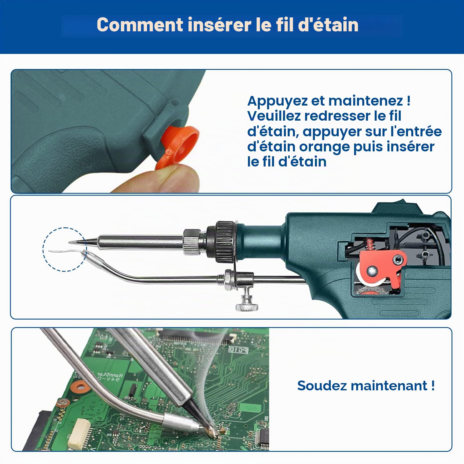 Kit pistolet à souder électronique 60 W avec 5 pannes à souder, pompe à dessouder, pince à épiler, fils de soudure, support et tournevis cruciforme pour réparation automobile, bricolage (Vert)