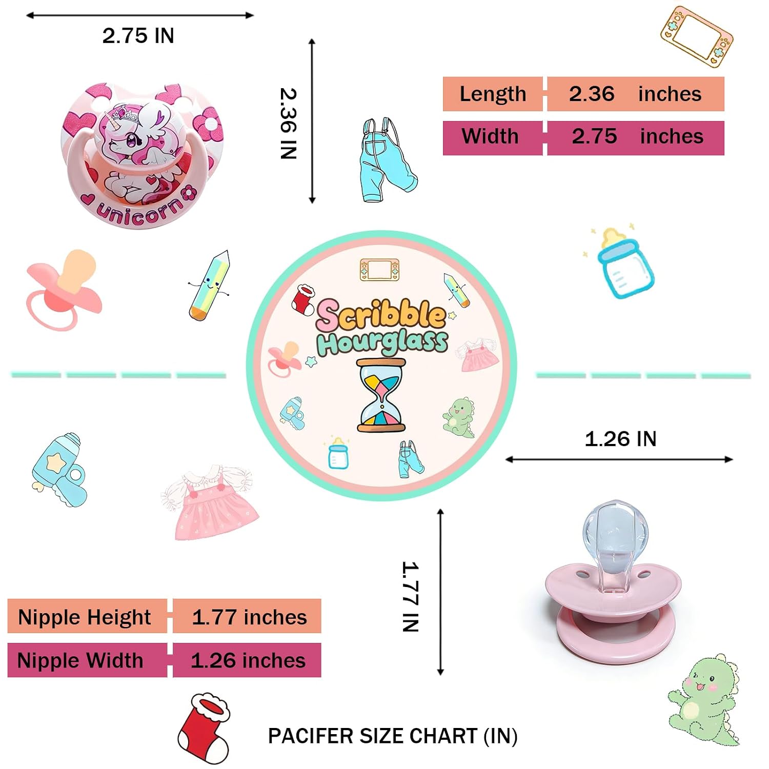 Large Size Pacifier for Anxiety: Cute Paci Large Shield for Sleep - Handle Binky with Pacifier Holder Clips Pink Cartoon Unicorn