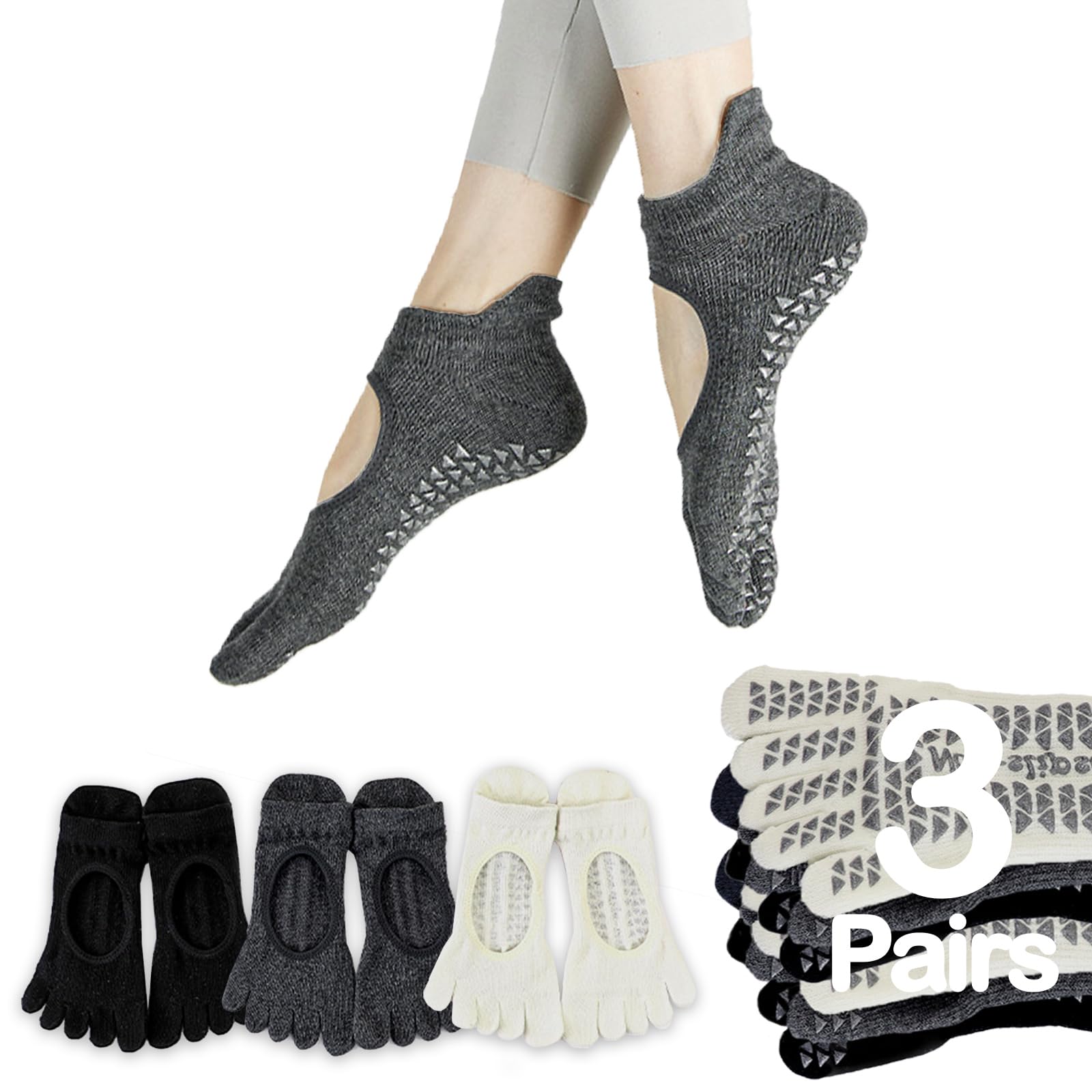 Ruayia Chaussettes de yoga antidérapantes pour femme - Chaussettes de Pilates - Chaussettes de gymnastique, kickboxing, fitness, yoga, orteils - Antidérapantes - Sans orteils - Chaussettes de Pilates