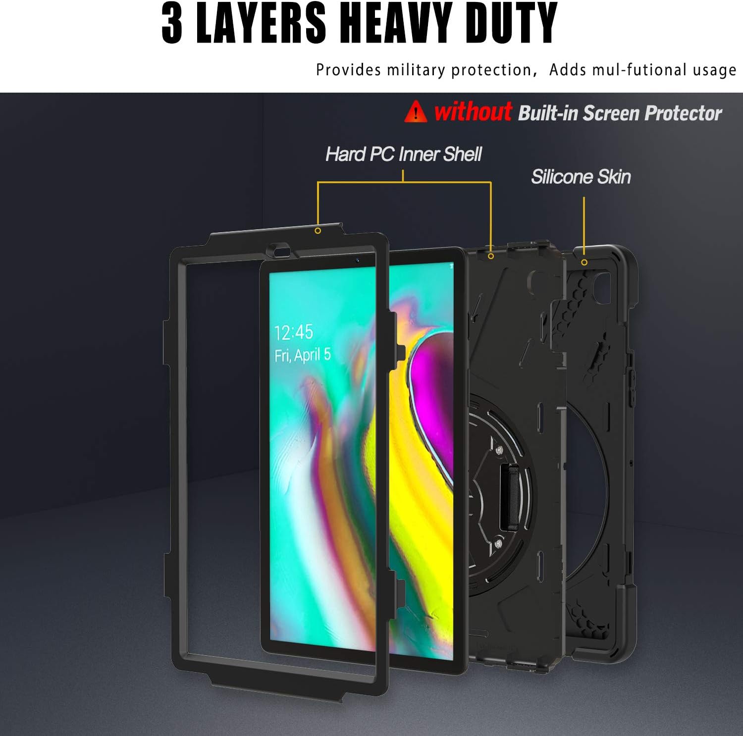 Exсluѕіvе Dіѕсоunt 60% Prісе Galaxy Tab S5e Case 2019 with 360 Degree Rotation Stand, SIBEITU Three Layer Heavy Duty Shockproof Rugged Case with Hand Strap&Shoulder Strap for Samsung Galaxy Tab S5e 10.5 inch [SM-T720/T725],Black