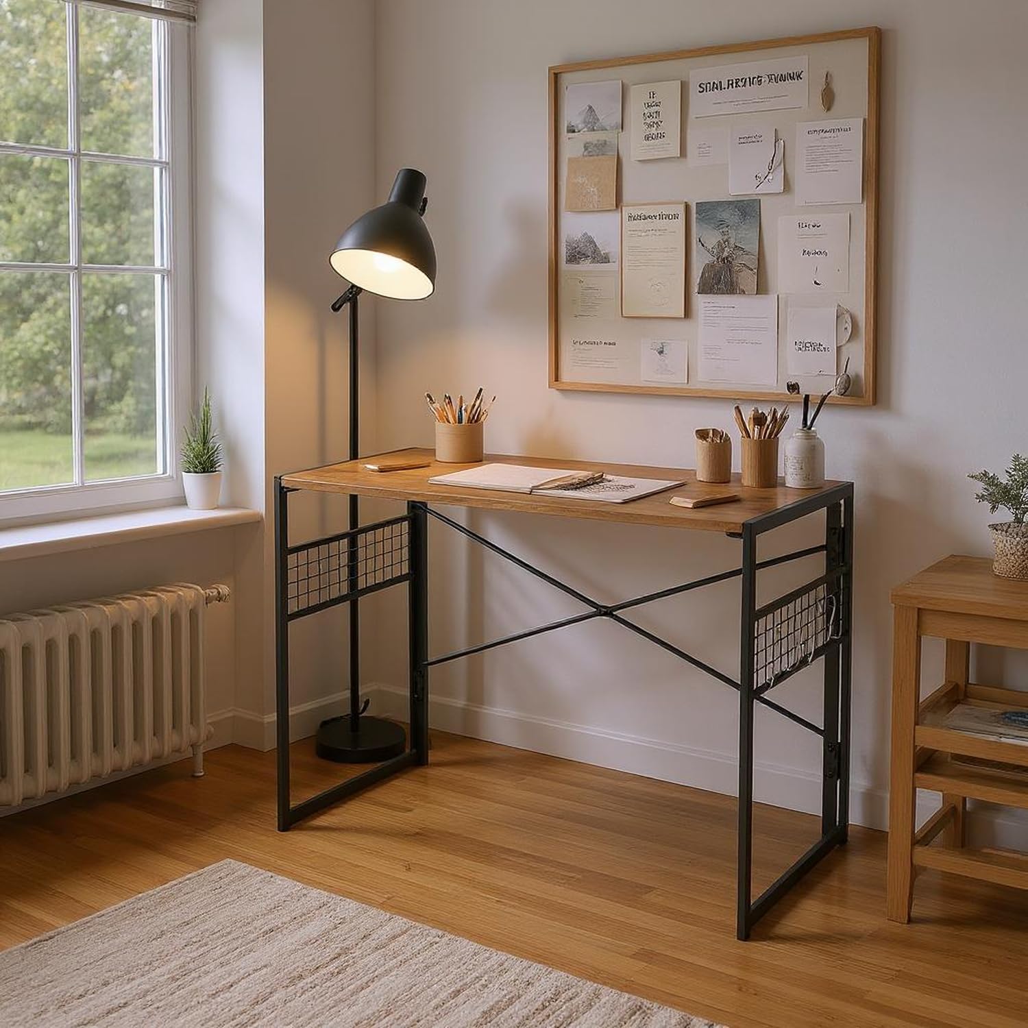 HOMYLIN Tavolo da disegno versatile da 100 cm, con ganci a S, scrivania pieghevole per casa, ufficio e spazi creativi, marrone