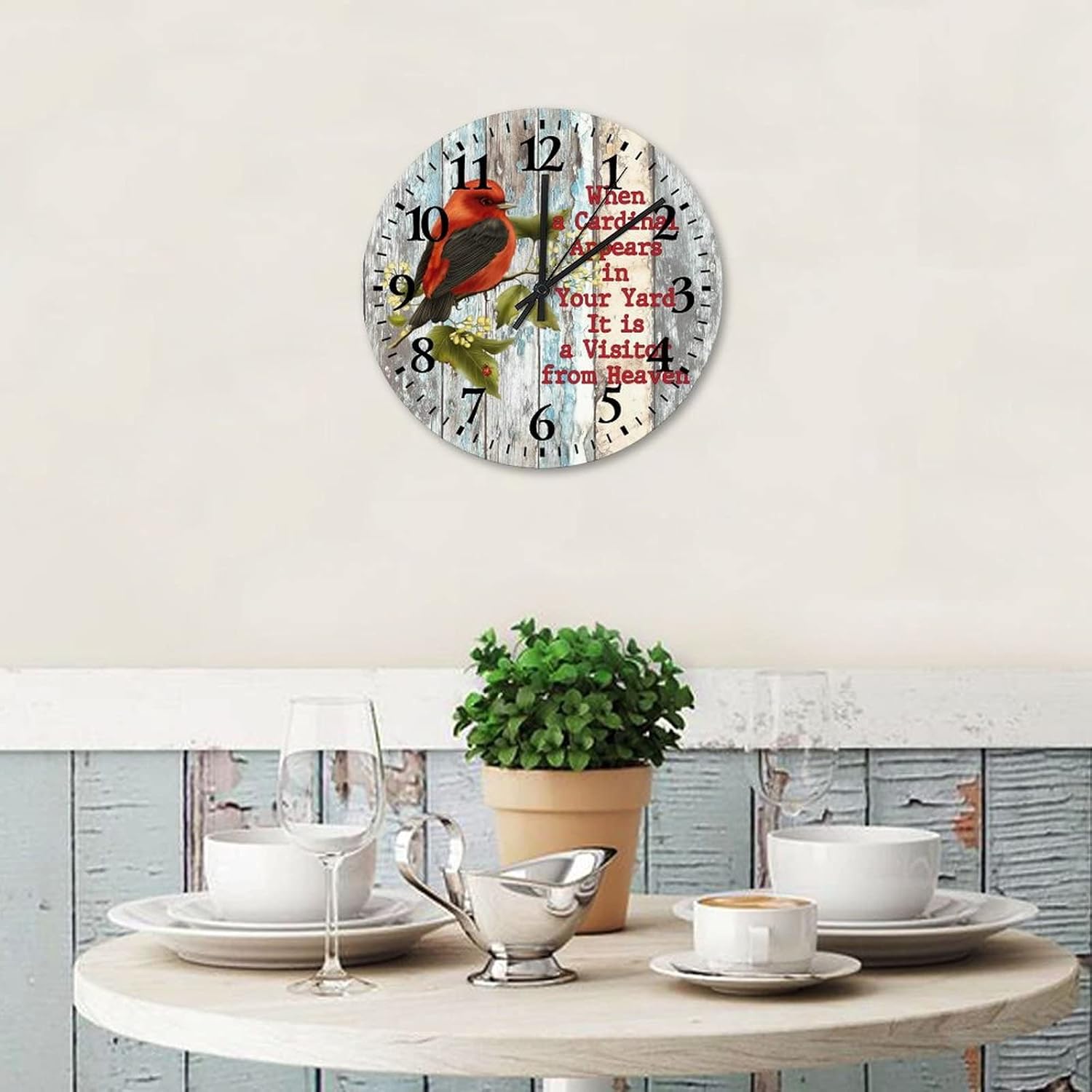 Clock Wooden When A Cardinal Appears in Your Yard Its A Visitor from Heaven Living Room Clock Silent Non-Ticking Arabic Numeral Memorial Christmas Round Clock for Home Office School 12 Inch