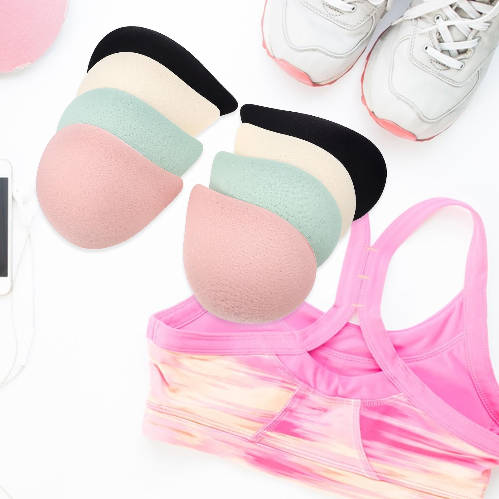 12 Pares de Insertos de Almohadillas para Sujetador Flexibles y Reutilizables, Ligeros, de Fibra Elástica y Poliéster, Ideales para Sujetadores Deportivos y Trajes de Baño