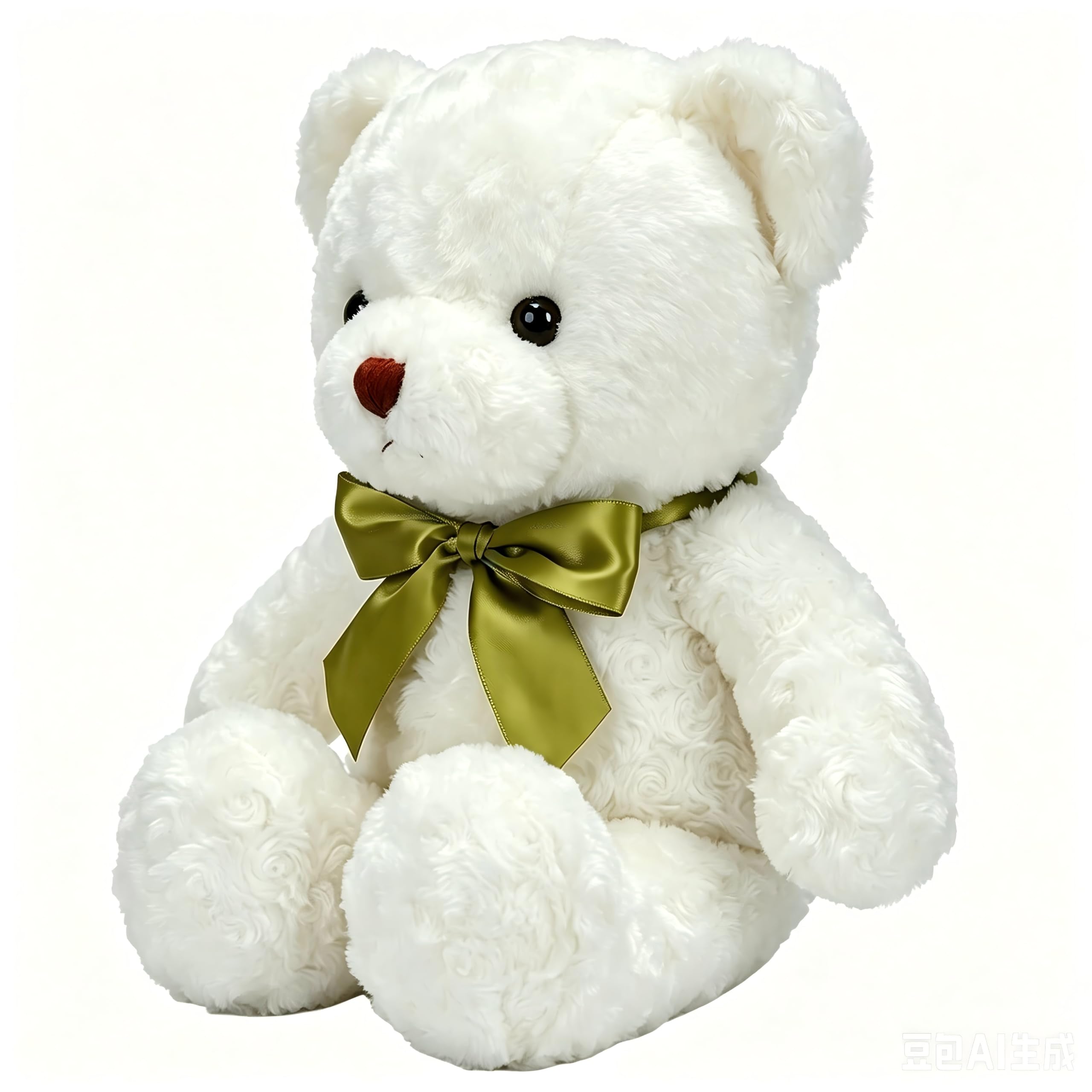 IAndhy 1 Pcs White Teddy Bear with Green Bow Tie, Soft Stuffed Animal, Cuddly Companion, Plush Teddy Bears for Daily Support, Travel Companion and Home Decor